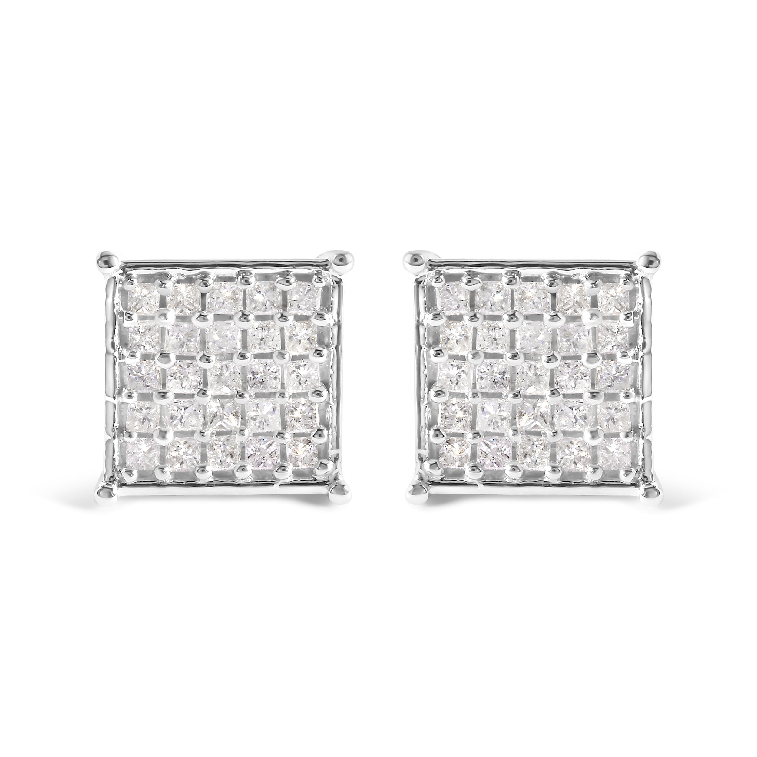 10K White Gold 3/4 Cttw Princess Diamond Composite Stud Earrings I-J Color, I1-I2 Clarity on sale at MyriadMart
