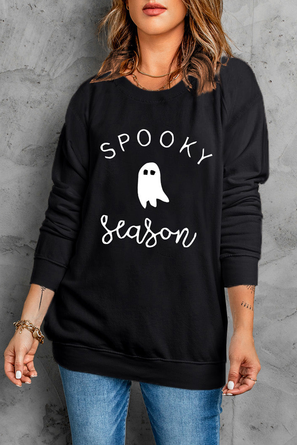 Round Neck Long Sleeve SPOOKY SEASON Graphic Sweatshirt - MyriadMart