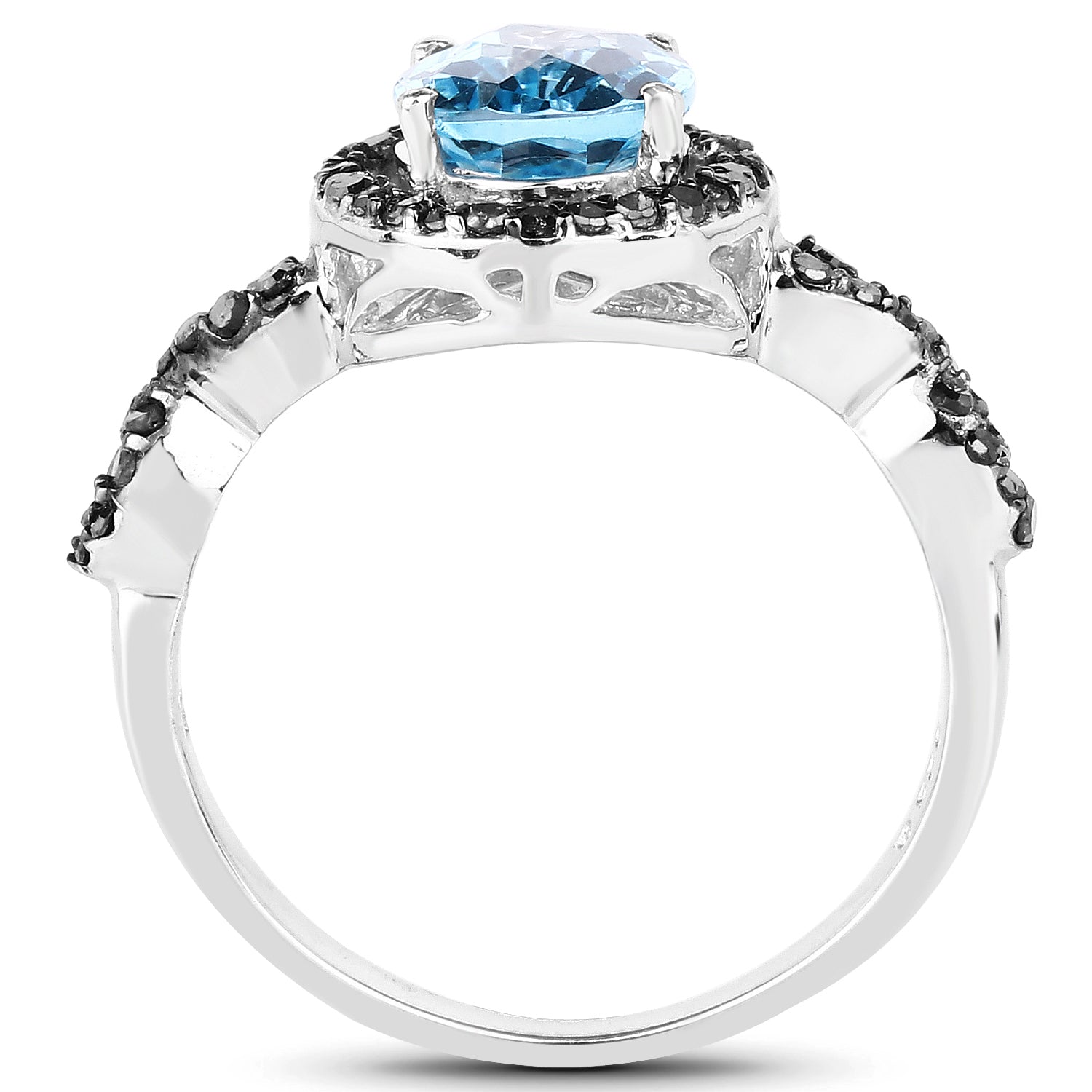 2.92 Carat Genuine Blue Topaz, Black Diamond & White Diamond .925 Sterling Silver Ring on sale at MyriadMart