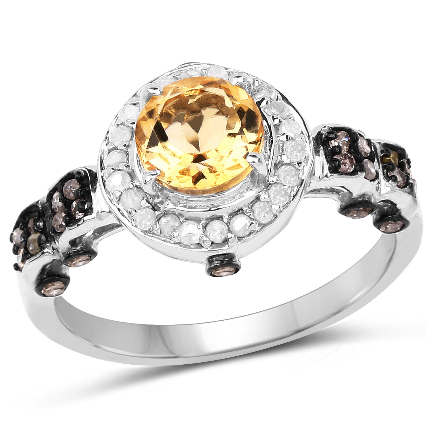 1.06 Carat Genuine Citrine, Champagne Diamond & White Diamond .925 Sterling Silver Ring on sale at MyriadMart