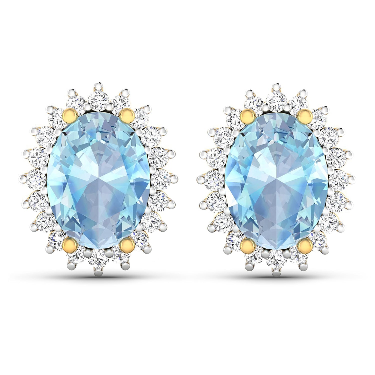 2.36 Carat Genuine Aquamarine and White Diamond 14K Yellow Gold Earrings on sale at MyriadMart