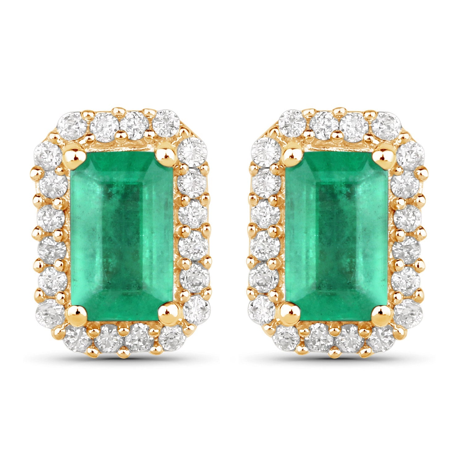 0.91 Carat Genuine Zambian Emerald and White Diamond 14K Yellow Gold Earrings on sale at MyriadMart