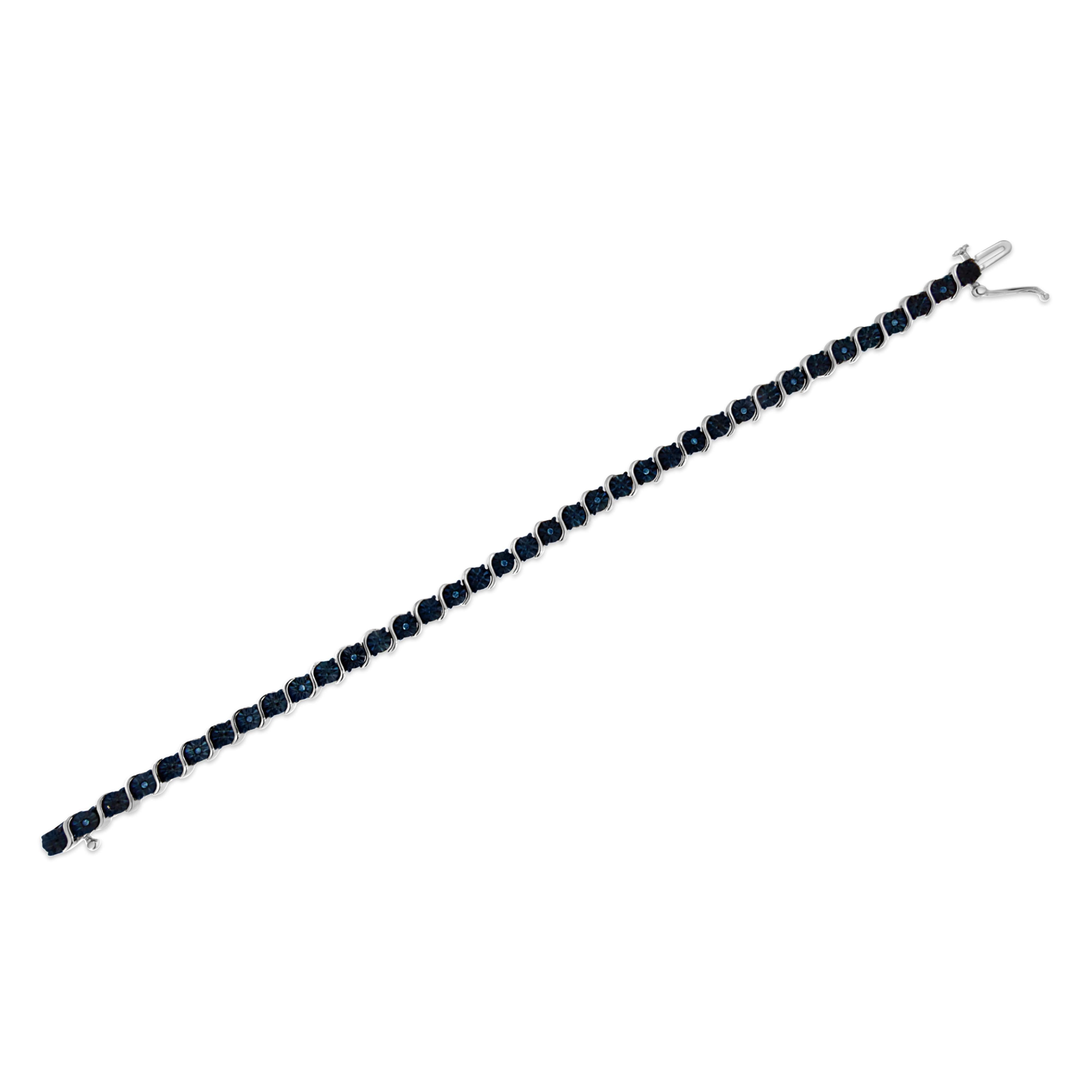 .925 Sterling Silver 1/10 Cttw Miracle-Set Treated Blue Color Diamond Miracle Plate "S" Link Tennis Bracelet Blue Color, I2- I3 Clarity - 7.25" on sale at MyriadMart