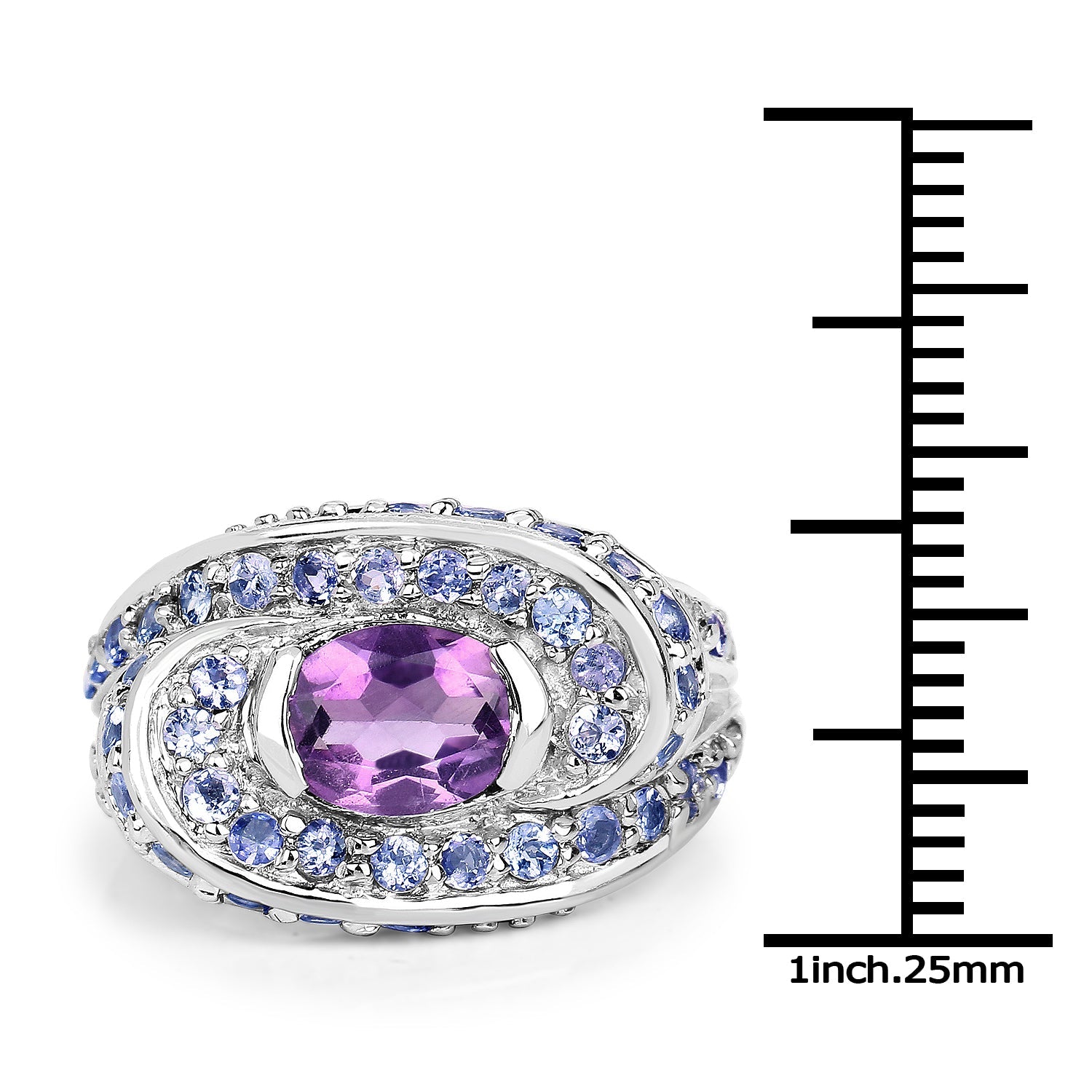 2.76 Carat Genuine Amethyst and Tanzanite .925 Sterling Silver Ring on sale at MyriadMart
