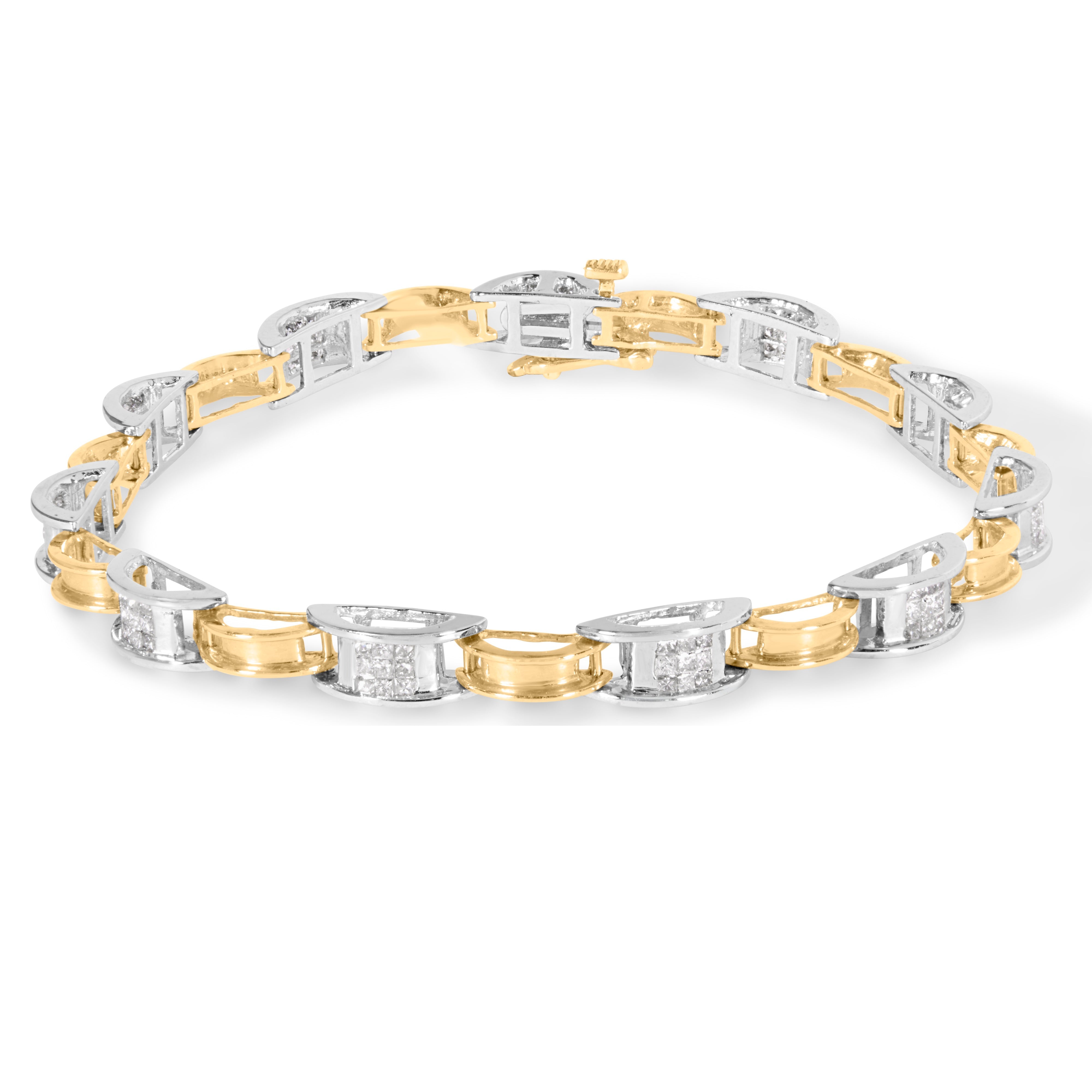 14K Two-Tone Gold 1.00 Cttw Princess-Cut Diamond Chain Link 7" Bracelet H-I Color, SI1-SI2 Clarity on sale at MyriadMart