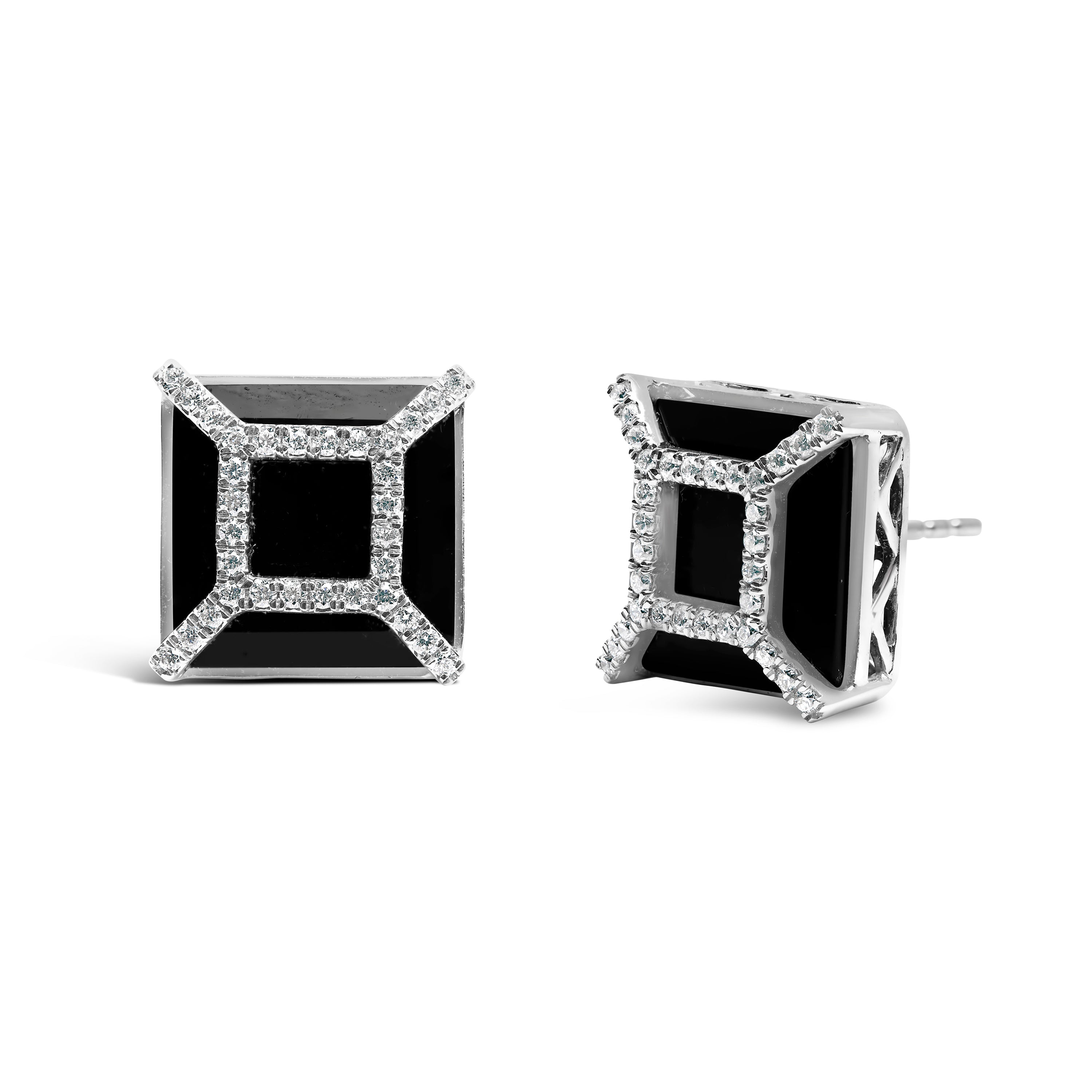 14K White Gold 3/8ct Diamond with 11x11MM Black Onyx Stud Earrings G-H Color, SI1-SI2 Clarity on sale at MyriadMart