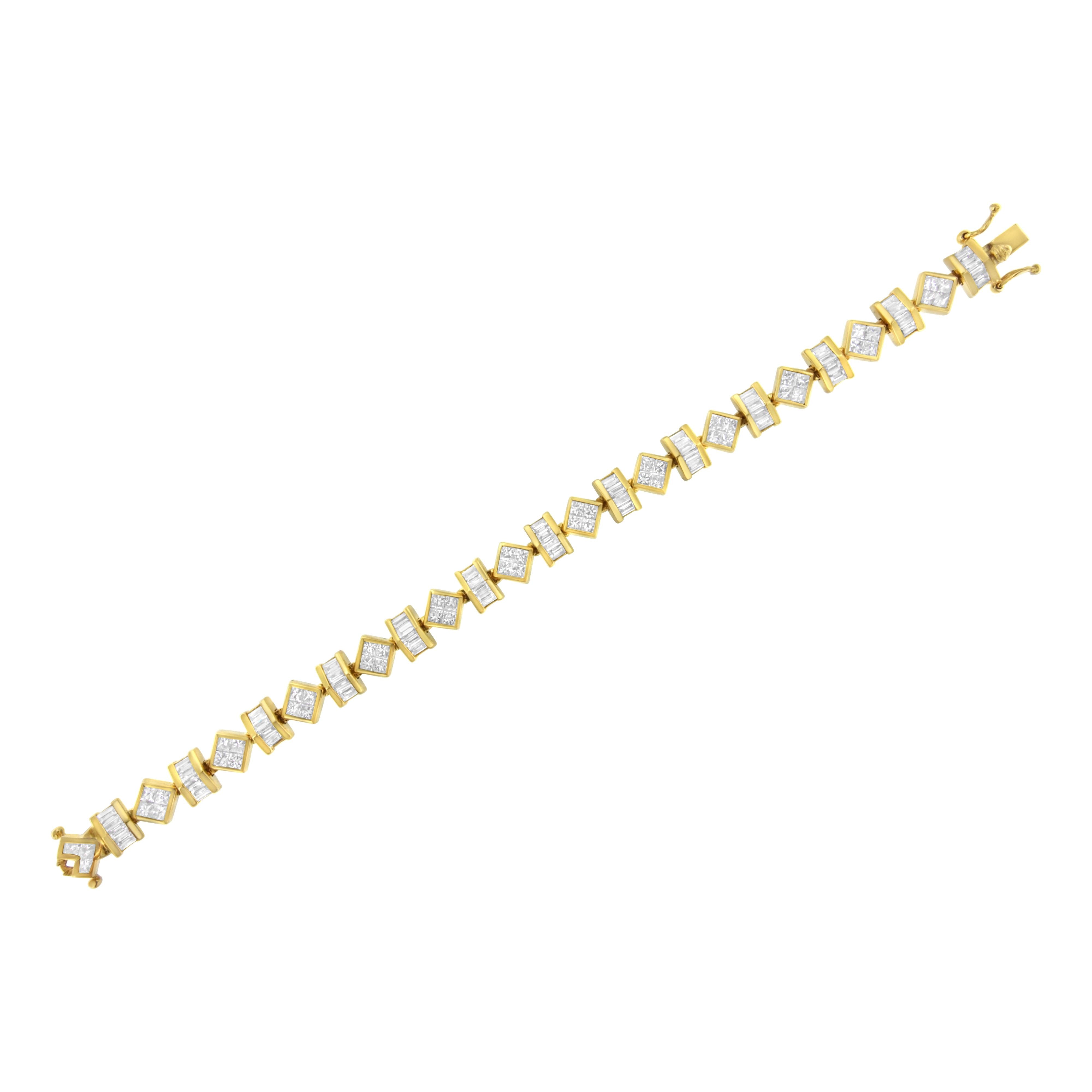 14K Yellow Gold 7.50 Cttw Princess and Baguette Diamond Geometric Link Bracelet on sale at MyriadMart