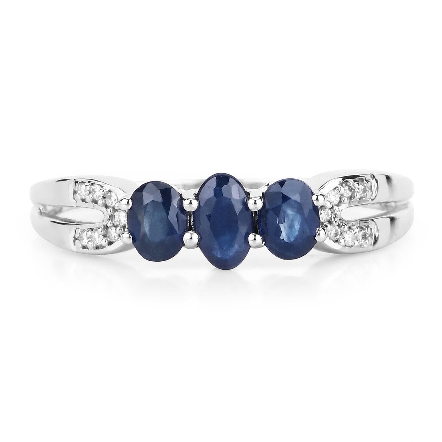 0.73 Carat Genuine Blue Sapphire and White Diamond 14K White Gold Ring on sale at MyriadMart