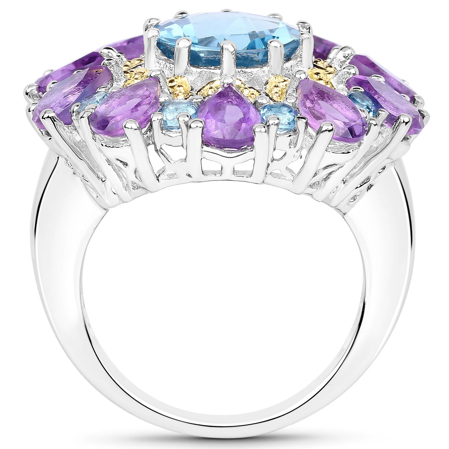 8.86 Carat Genuine London Blue Topaz and Amethyst .925 Sterling Silver Ring on sale at MyriadMart