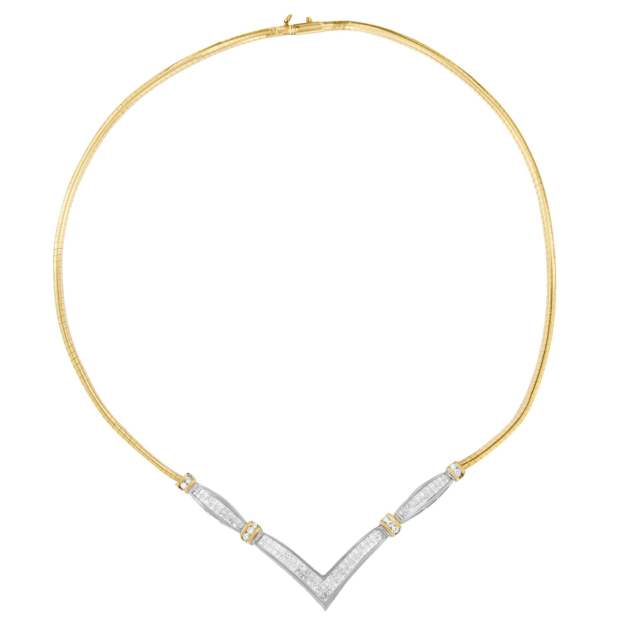 14K Yellow and White Gold 2.00 Cttw Round and Princess-Cut Diamond 'V' Shape Statement Necklace H-I Color, SI2-I1 Clarity - 18" on sale at MyriadMart