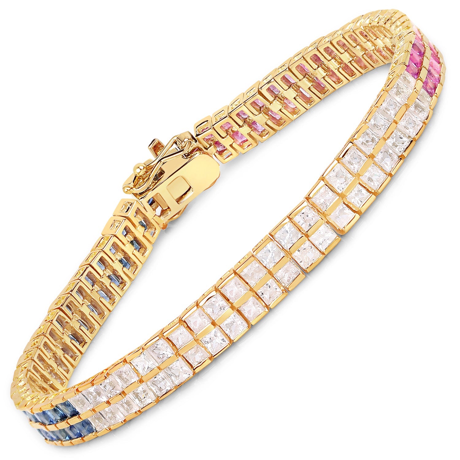 14K Yellow Gold Plated 9.52 Carat Genuine Blue Sapphire and White Sapphire .925 Sterling Silver Bracelet on sale at MyriadMart