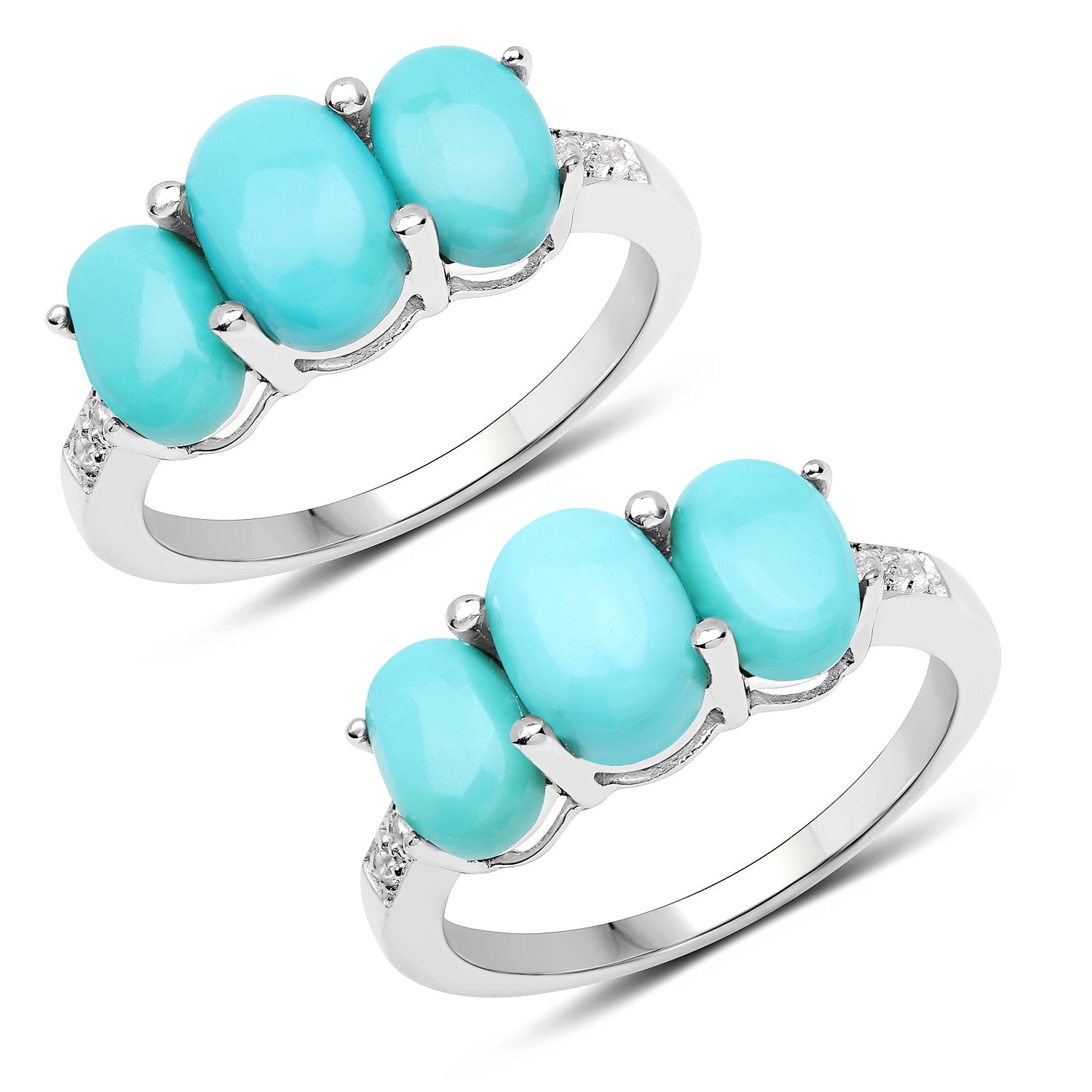 2.97 Carat Genuine Turquoise and White Zircon .925 Sterling Silver Ring on sale at MyriadMart