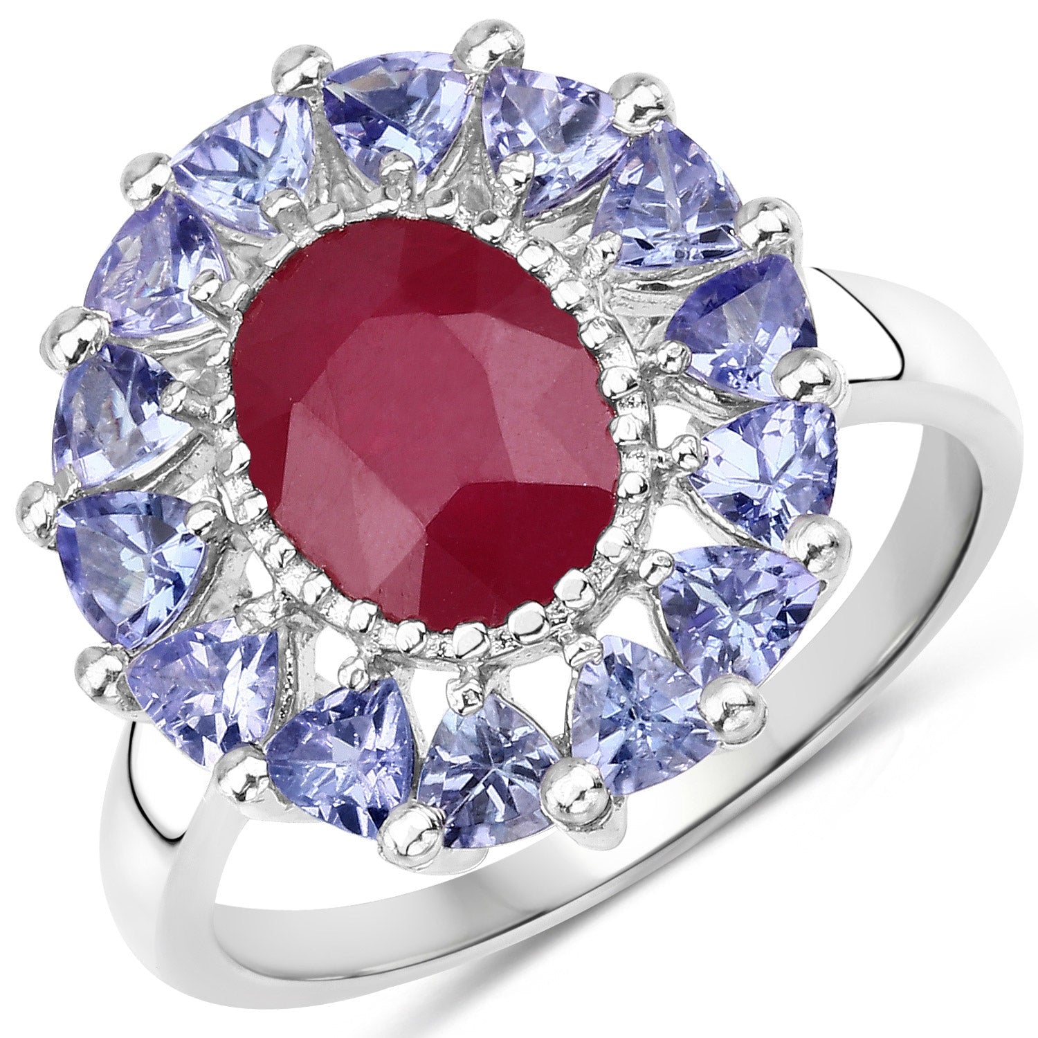 3.70 Carat Glass Filled Ruby and Tanzanite .925 Sterling Silver Ring on sale at MyriadMart