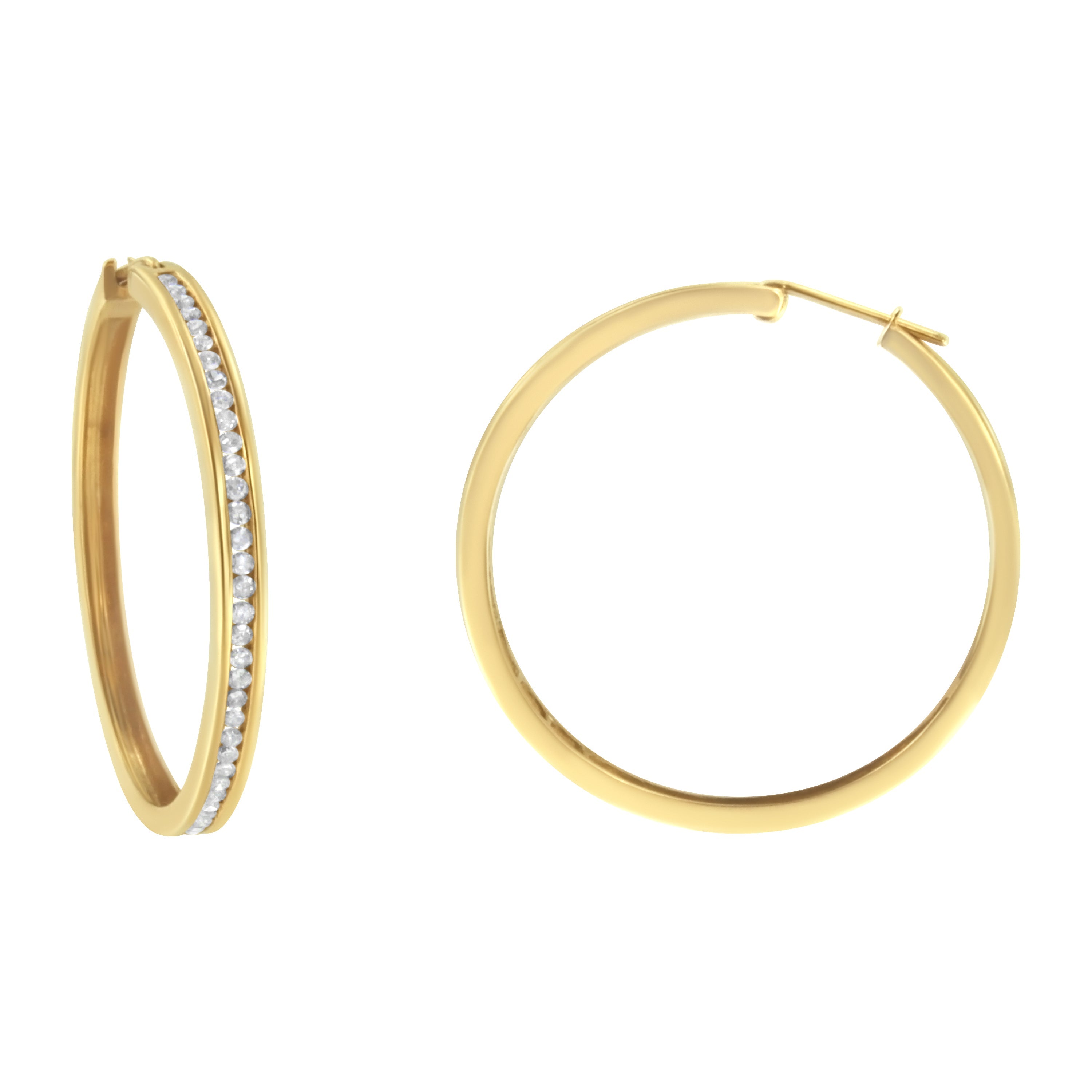 14K Yellow Gold 1.0 Cttw Round Brilliant Cut Diamond Channel Set Circle Hoop Earrings I-J Color, I1-I2 Clarity on sale at MyriadMart