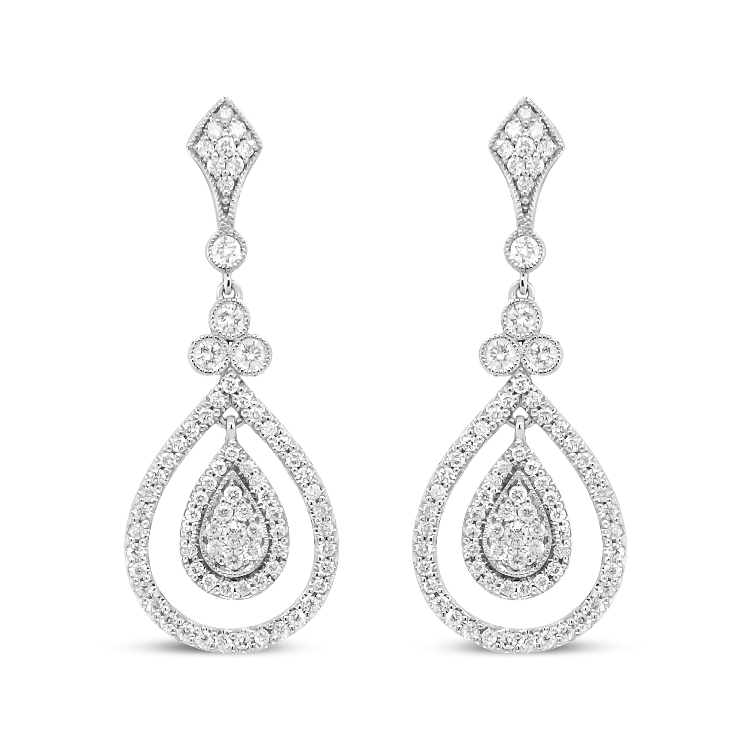 18K White Gold 1 1/4 Cttw Round Diamond Openwork Teardrop-Shaped Dangle Earrings F-G Color, VS1-VS2 Clarity on sale at MyriadMart
