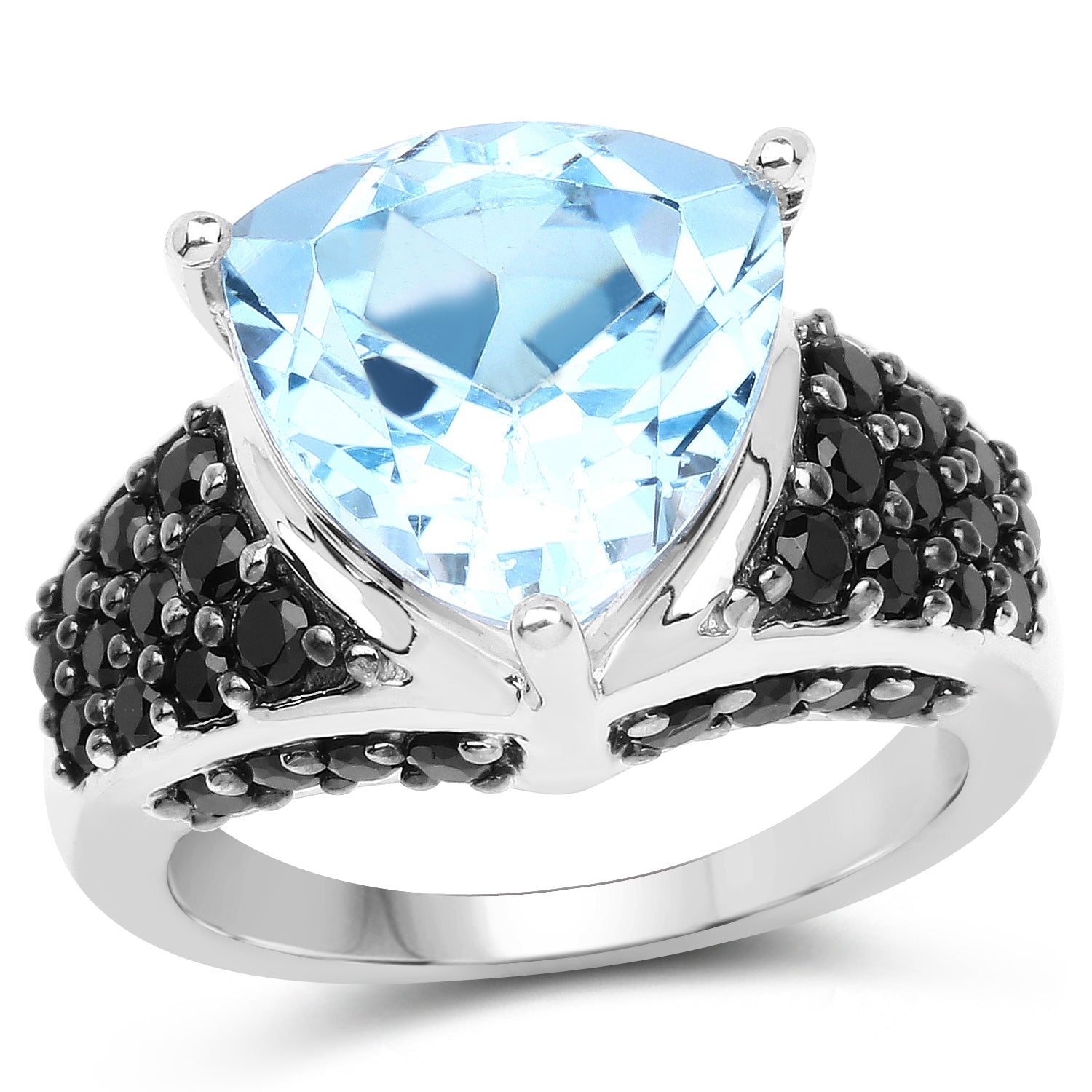 5.49 Carat Genuine Blue Topaz and Black Spinel .925 Sterling Silver Ring on sale at MyriadMart