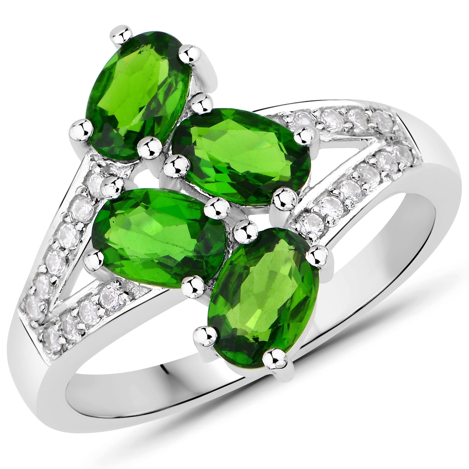 1.86 Carat Genuine Chrome Diopside and White Zircon .925 Sterling Silver Ring on sale at MyriadMart