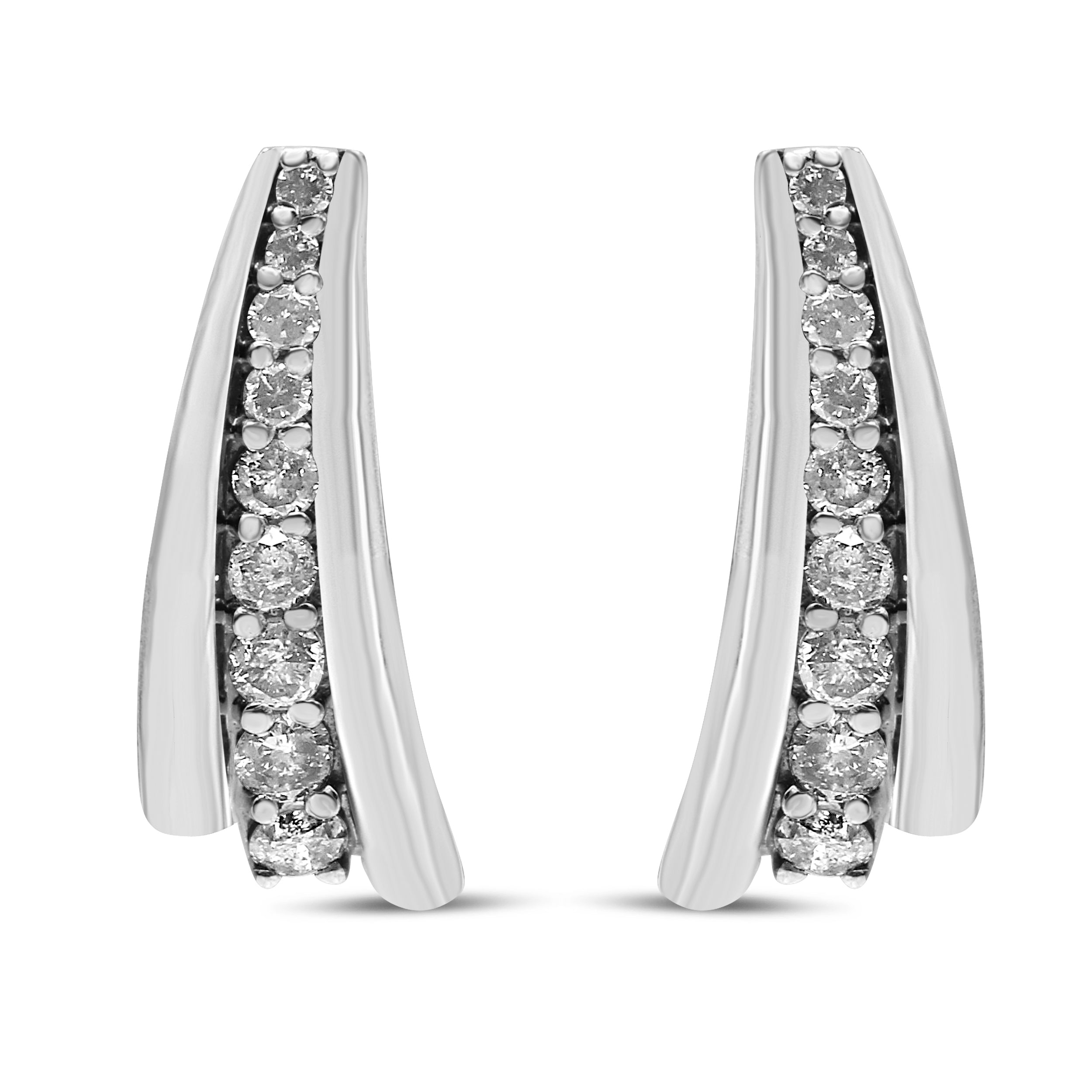 .925 Sterling Silver 1 Cttw Round Diamond Graduated Huggie Earrings I2-I3 Clarity, I-J Color on sale at MyriadMart