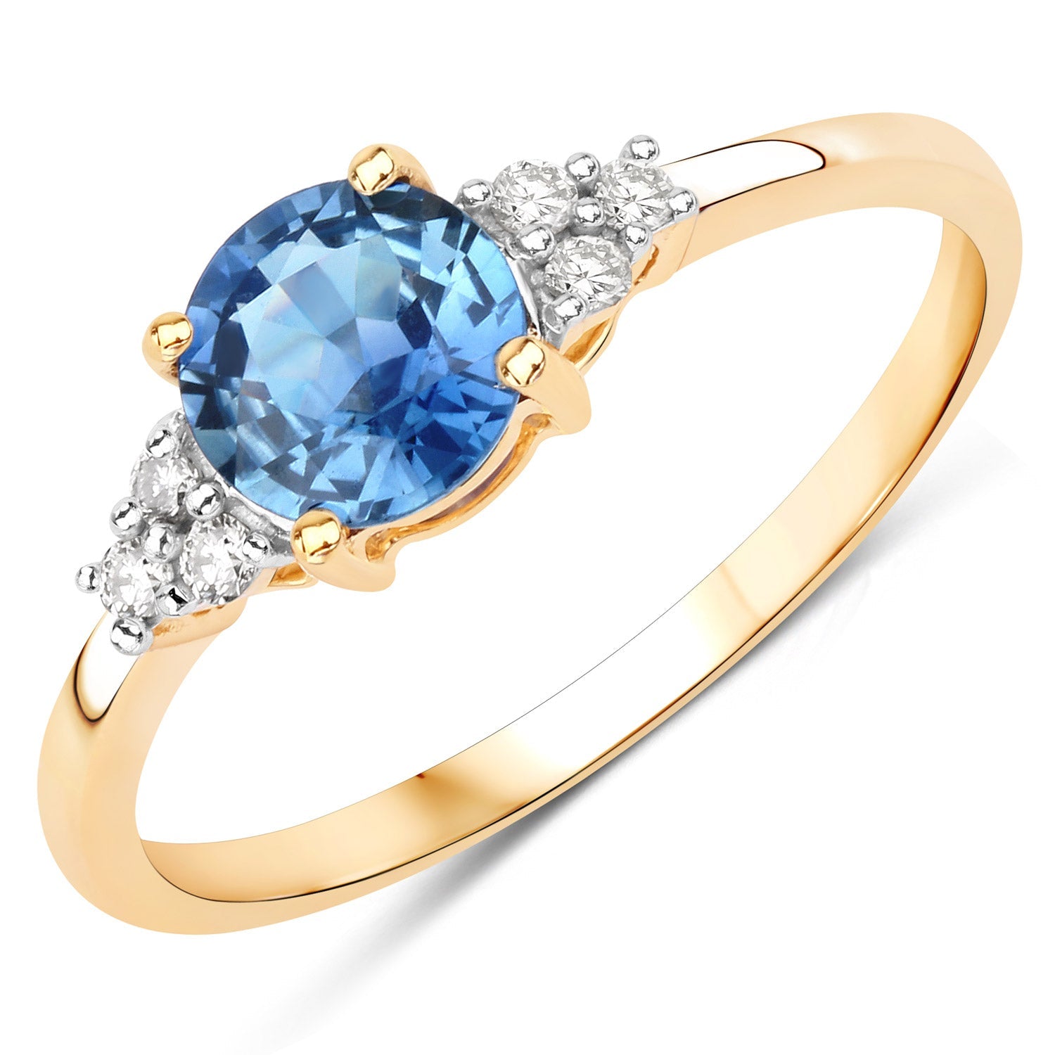 1.08 Carat Genuine Blue Sapphire and White Diamond 14K Yellow Gold Ring on sale at MyriadMart