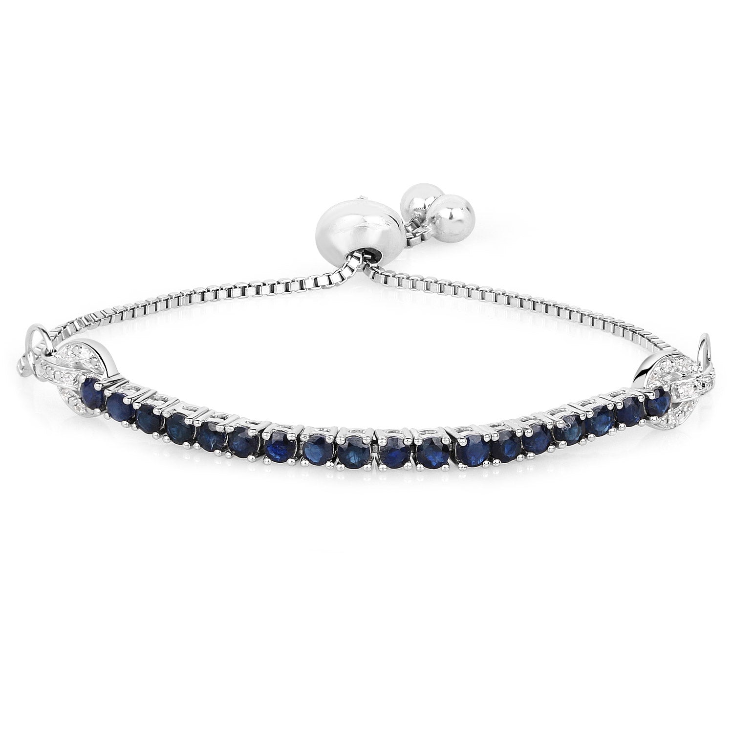 2.41 Carat Genuine Blue Sapphire and White Zircon .925 Sterling Silver Bracelet on sale at MyriadMart