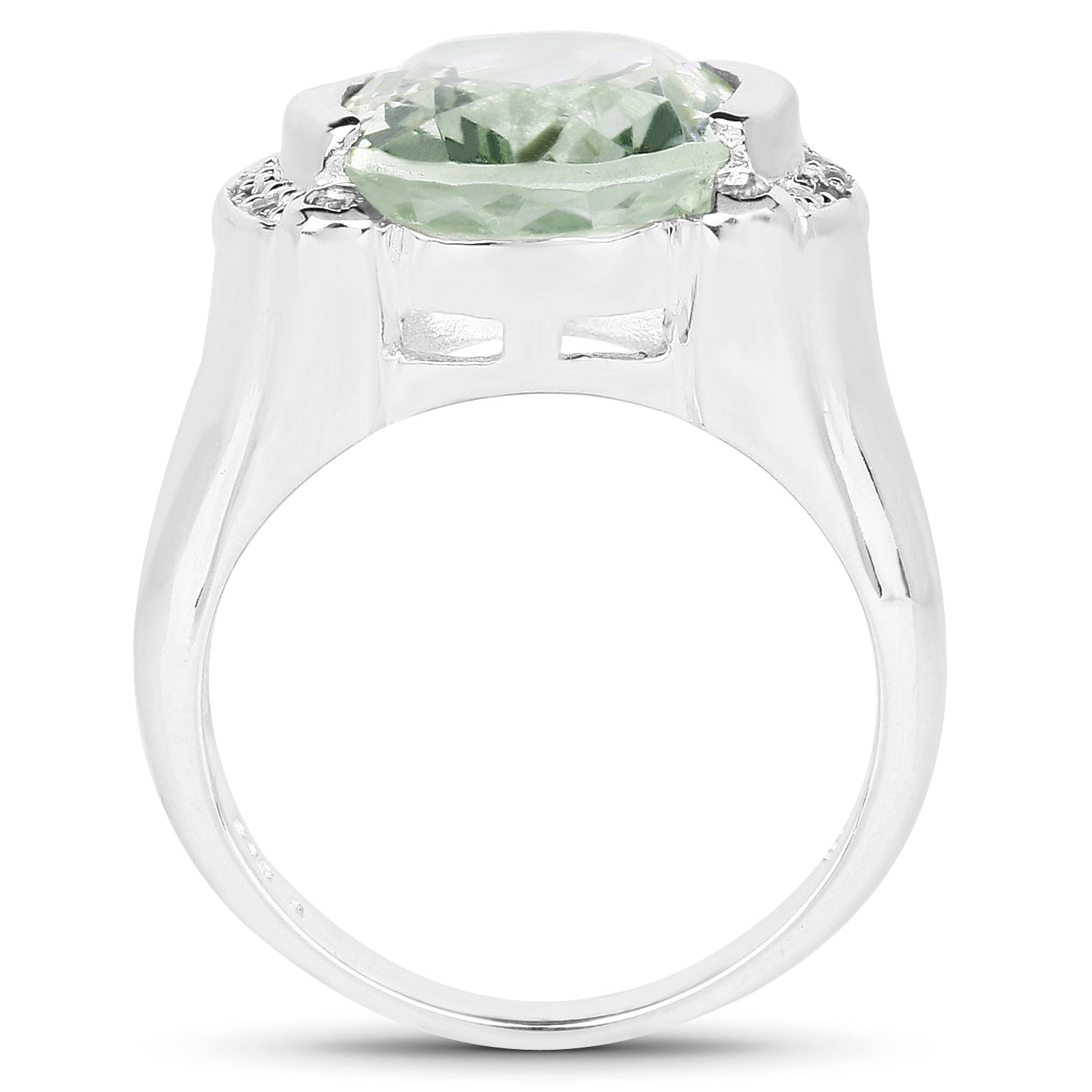 8.12 Carat Genuine Green Amethyst, White Topaz & White Diamond .925 Sterling Silver Ring on sale at MyriadMart