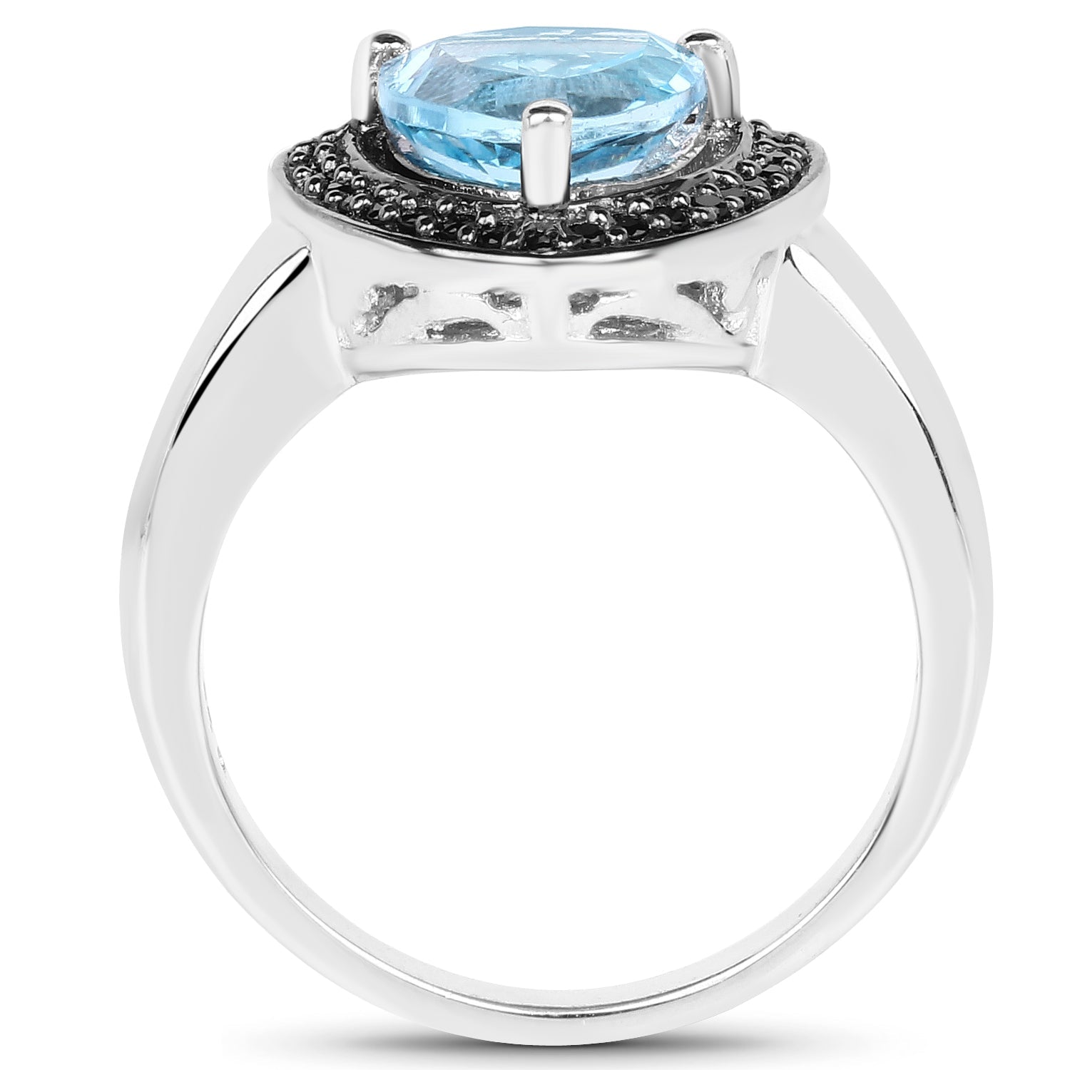 2.06 Carat Genuine Swiss Blue Topaz and Black Diamond .925 Sterling Silver Ring on sale at MyriadMart