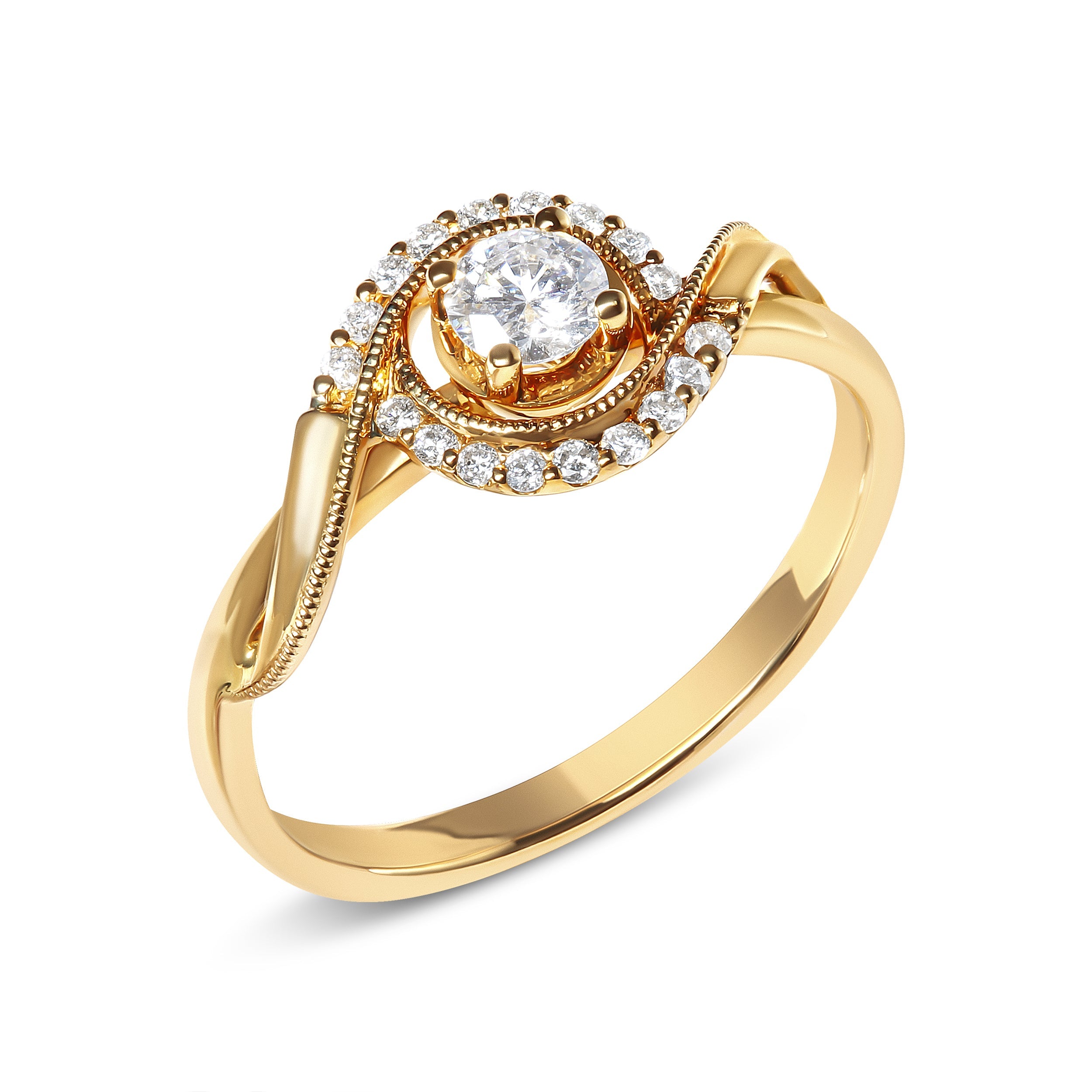 14K Yellow Gold 1/3 Cttw Diamond Solitaire and Halo Swirl Engagement Ring G-H Color, VS2-SI1 Clarity - Size 7 on sale at MyriadMart
