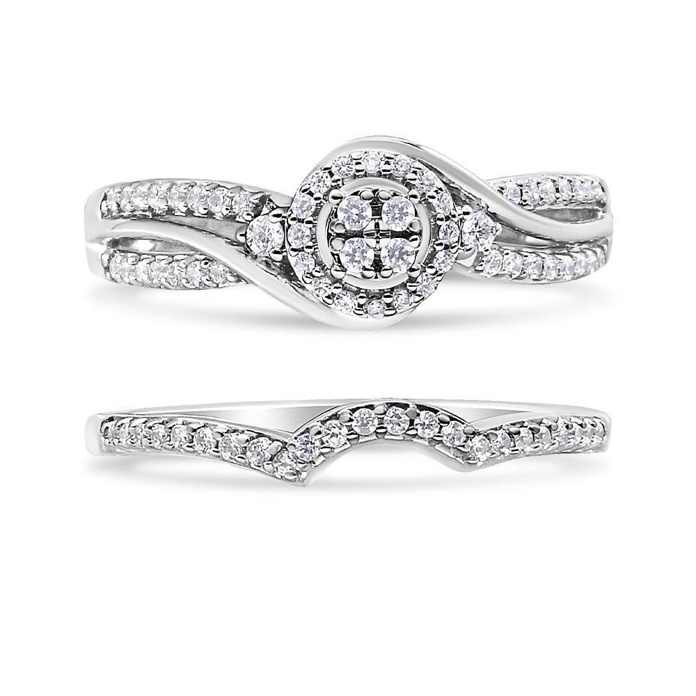 .925 Sterling Silver 1/3 Cttw Composite Diamond Frame Bypass Bridal Set Ring and Band I-J Color, I2-I3 Clarity - Ring Size 7 on sale at MyriadMart
