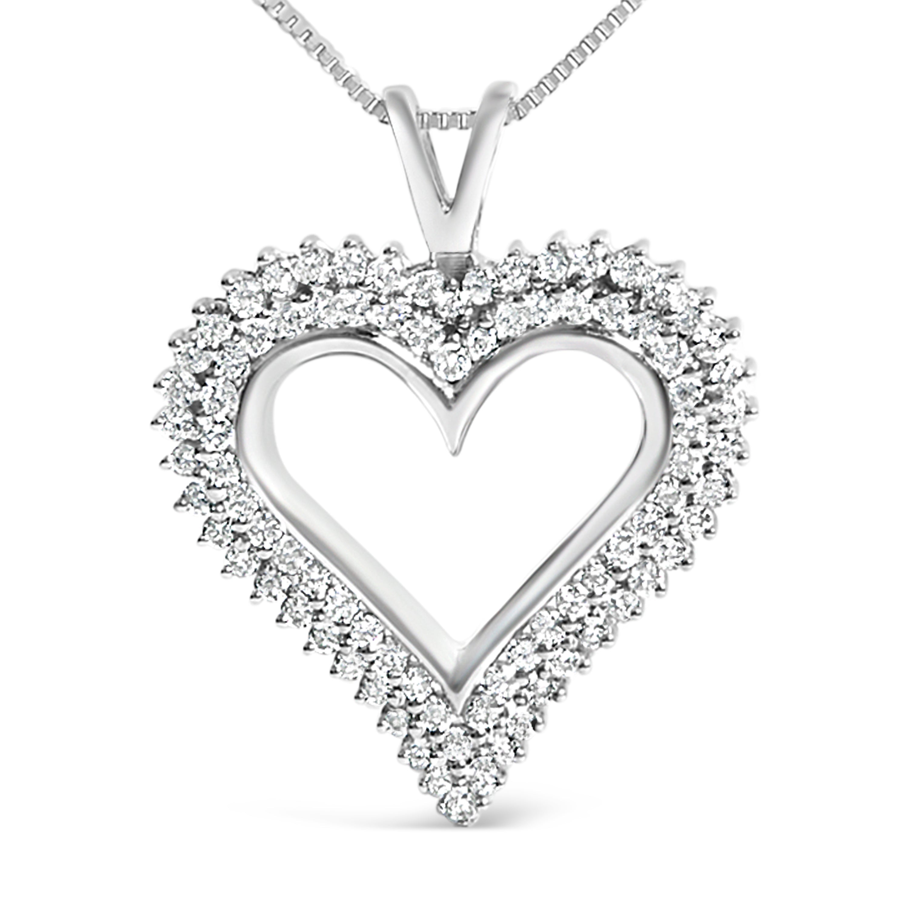 .925 Sterling Silver 1.00 Cttw Lab-Grown Diamond Open Heart Pendant Necklace F-G Color, VS1-VS2 Clarity - 18" Inches on sale at MyriadMart