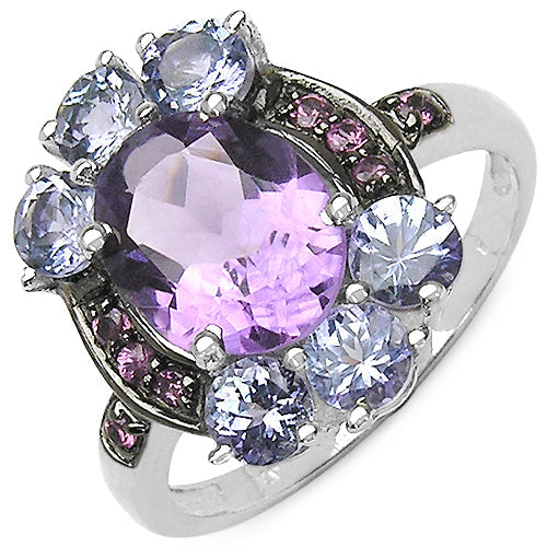 4.04 Carat Genuine Amethyst & Tanzanite .925 Sterling Silver Ring on sale at MyriadMart