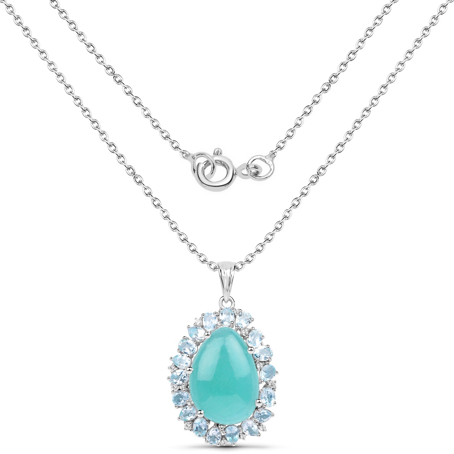13.28 Carat Genuine Amazonite, Blue Topaz And White Topaz .925 Sterling Silver Pendant on sale at MyriadMart