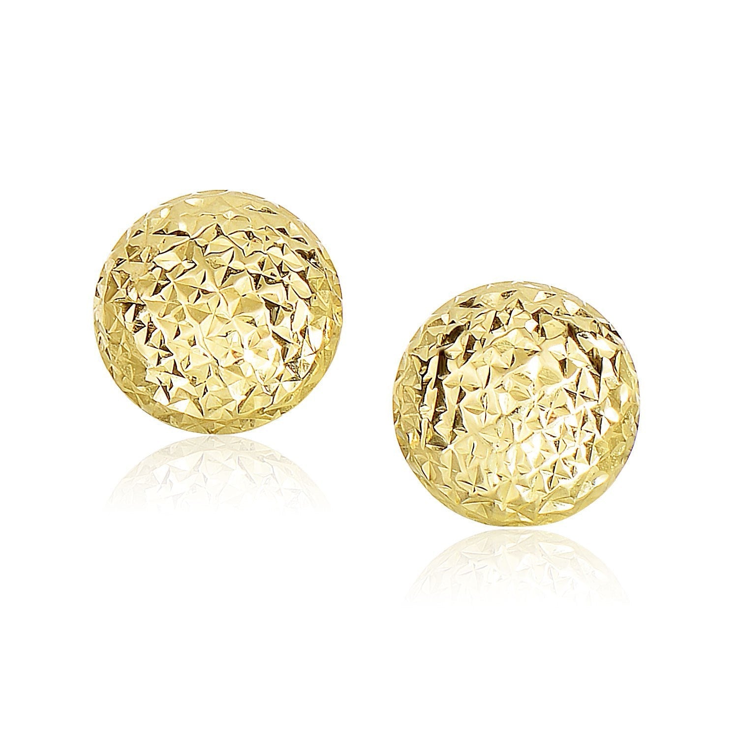 14k Yellow Gold Puff Round Earrings with Diamond Cuts on sale at MyriadMart