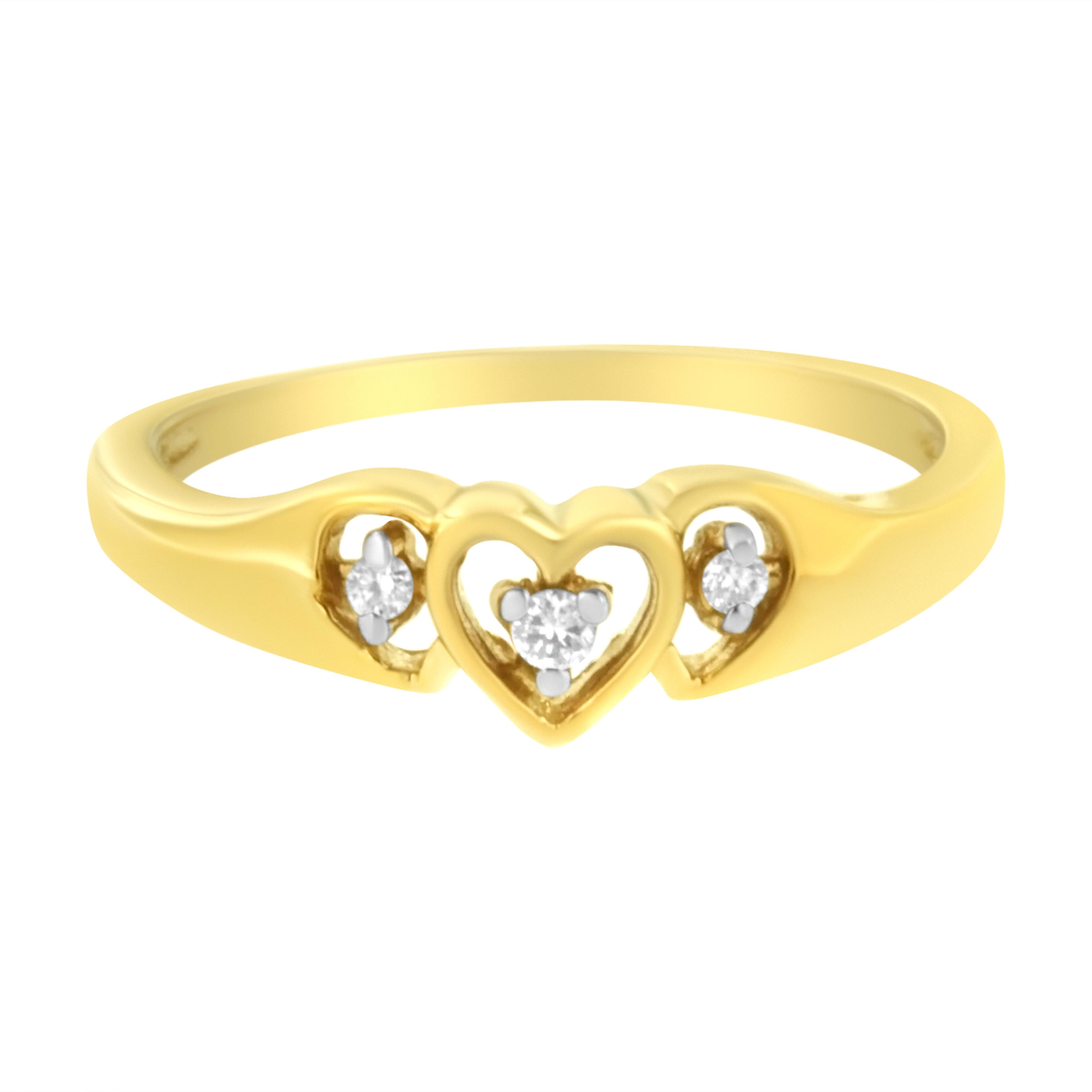 10KT Yellow Gold 1/20 cttw Diamond Triple Heart Diamond Ring K-L, I1-I2 - Size 7 on sale at MyriadMart