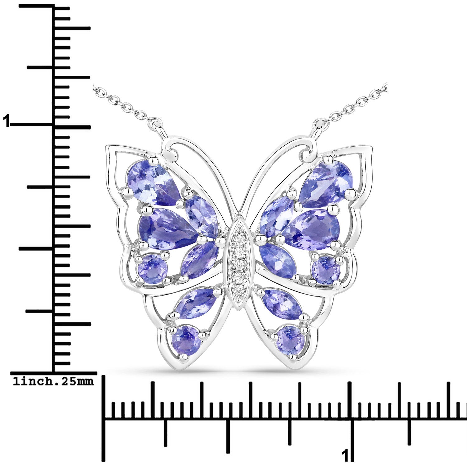 2.76 Carat Genuine Tanzanite and White Zircon .925 Sterling Silver Necklace on sale at MyriadMart