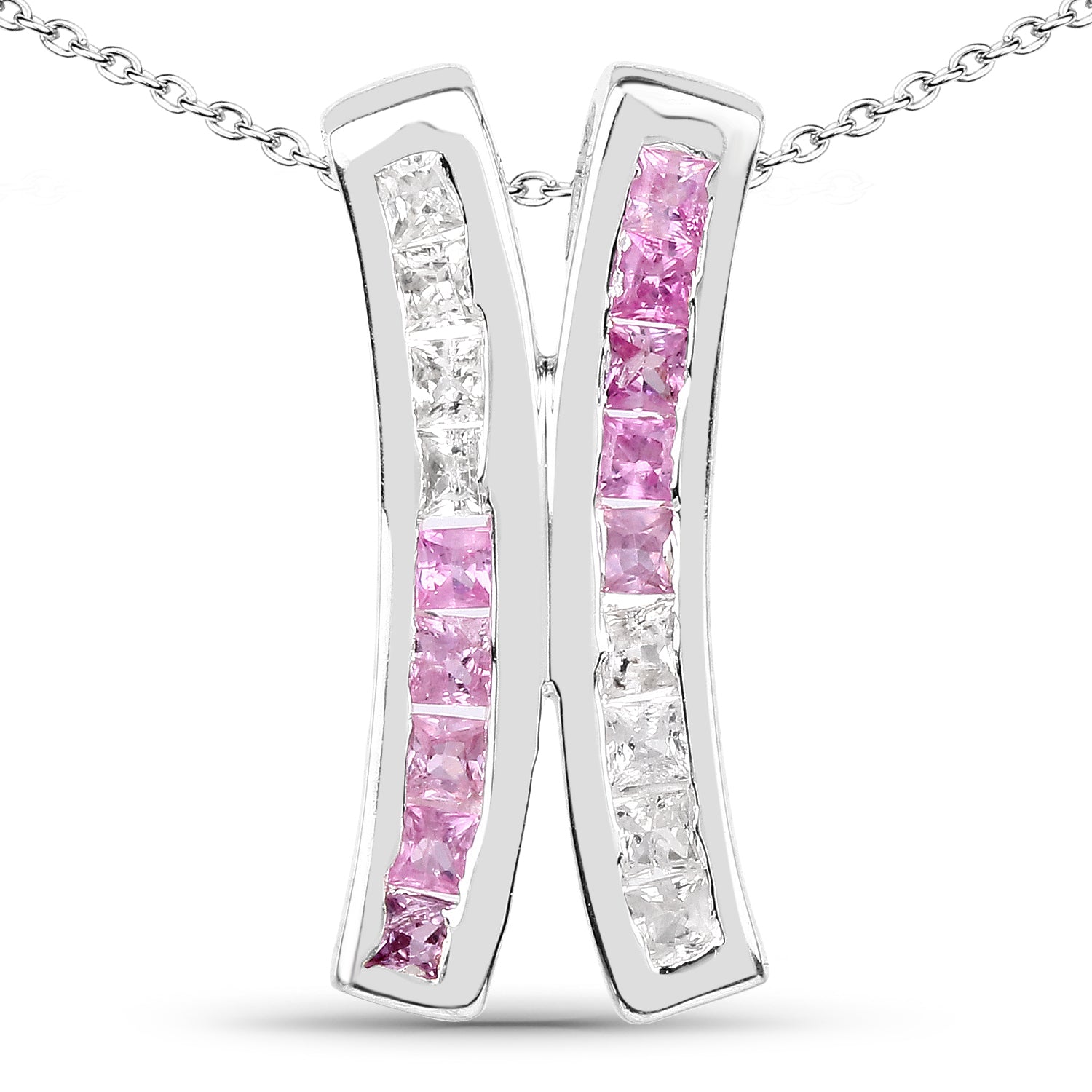 1.08 Carat Genuine Pink Sapphire and White Sapphire .925 Sterling Silver Pendant on sale at MyriadMart