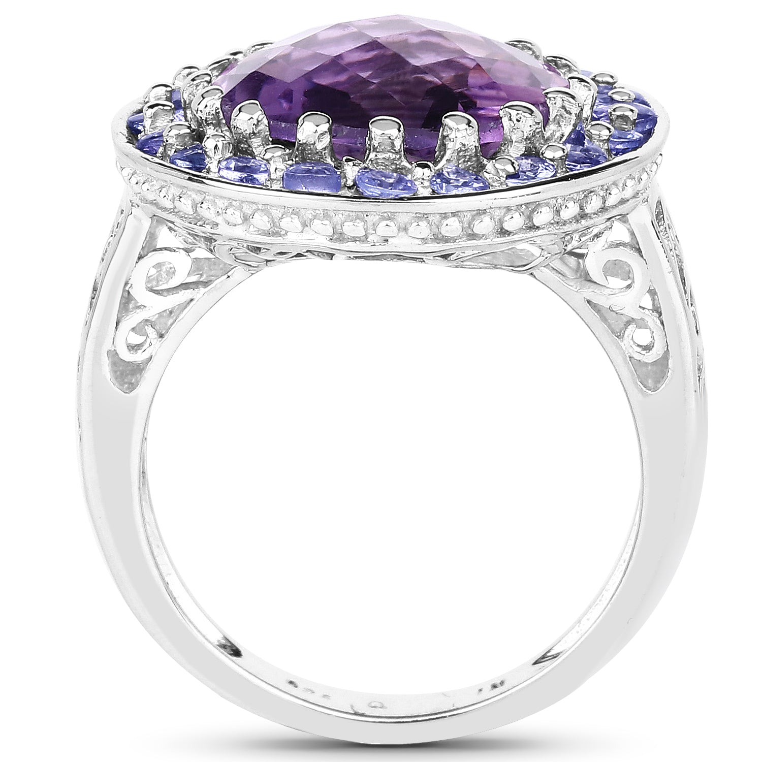 5.95 Carat Genuine Amethyst and Tanzanite .925 Sterling Silver Ring on sale at MyriadMart