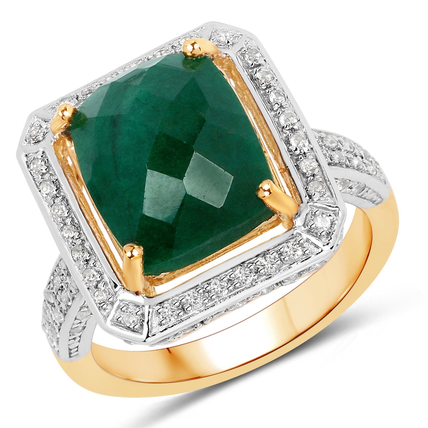 5.18 Carat Dyed Emerald and White Topaz .925 Sterling Silver Ring on sale at MyriadMart