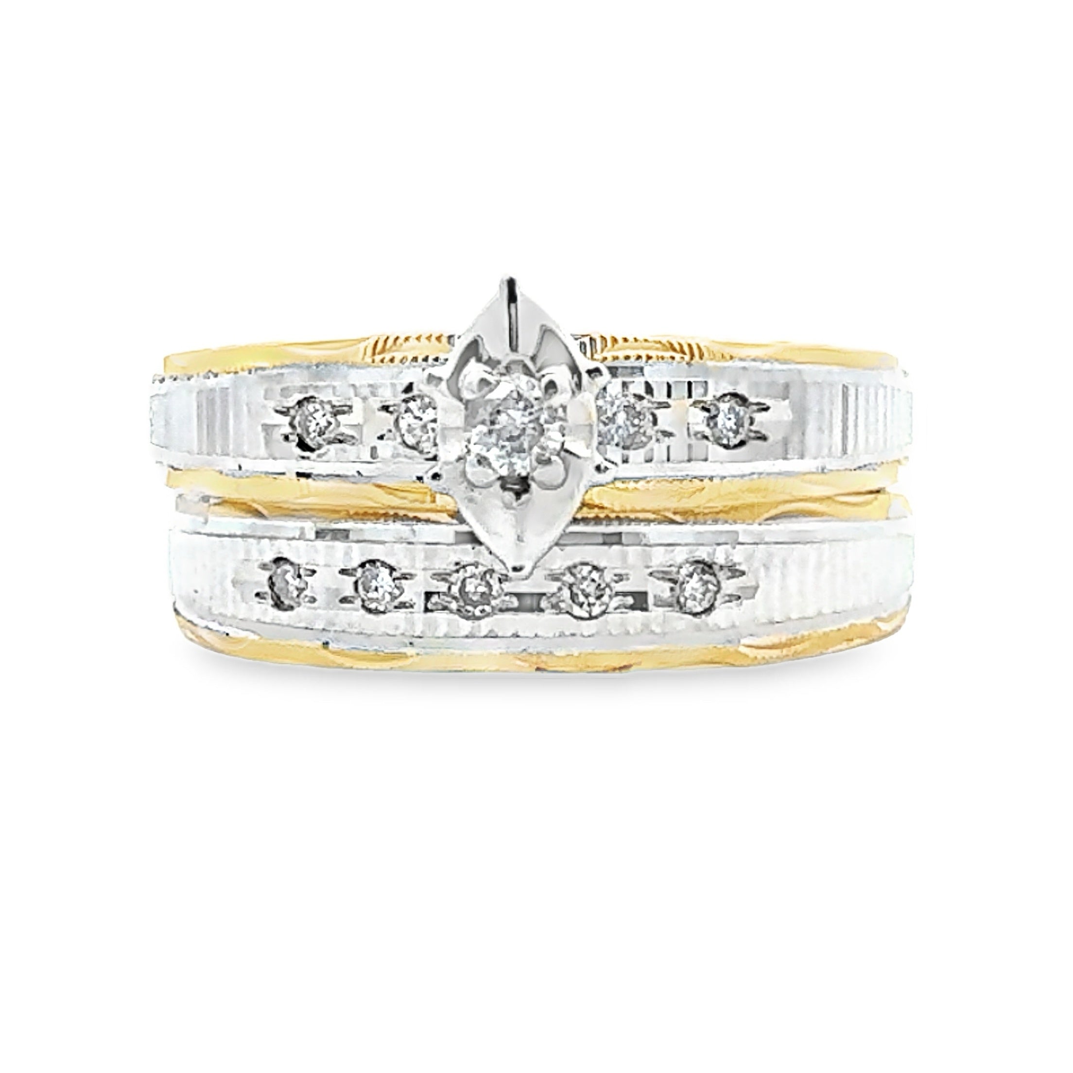 Diamond Engagement Ring Set Sterling Silver 14KT Gold on sale at MyriadMart