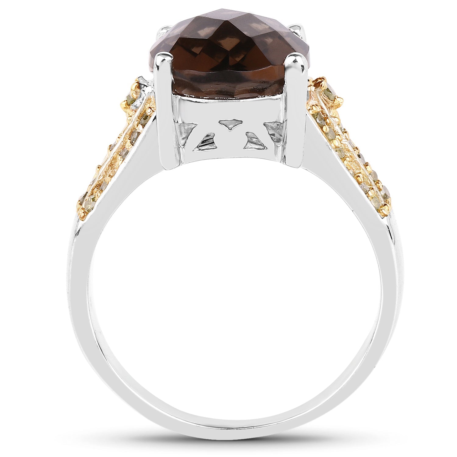 4.87 Carat Genuine Smoky Quartz and Yellow Diamond .925 Sterling Silver Ring on sale at MyriadMart