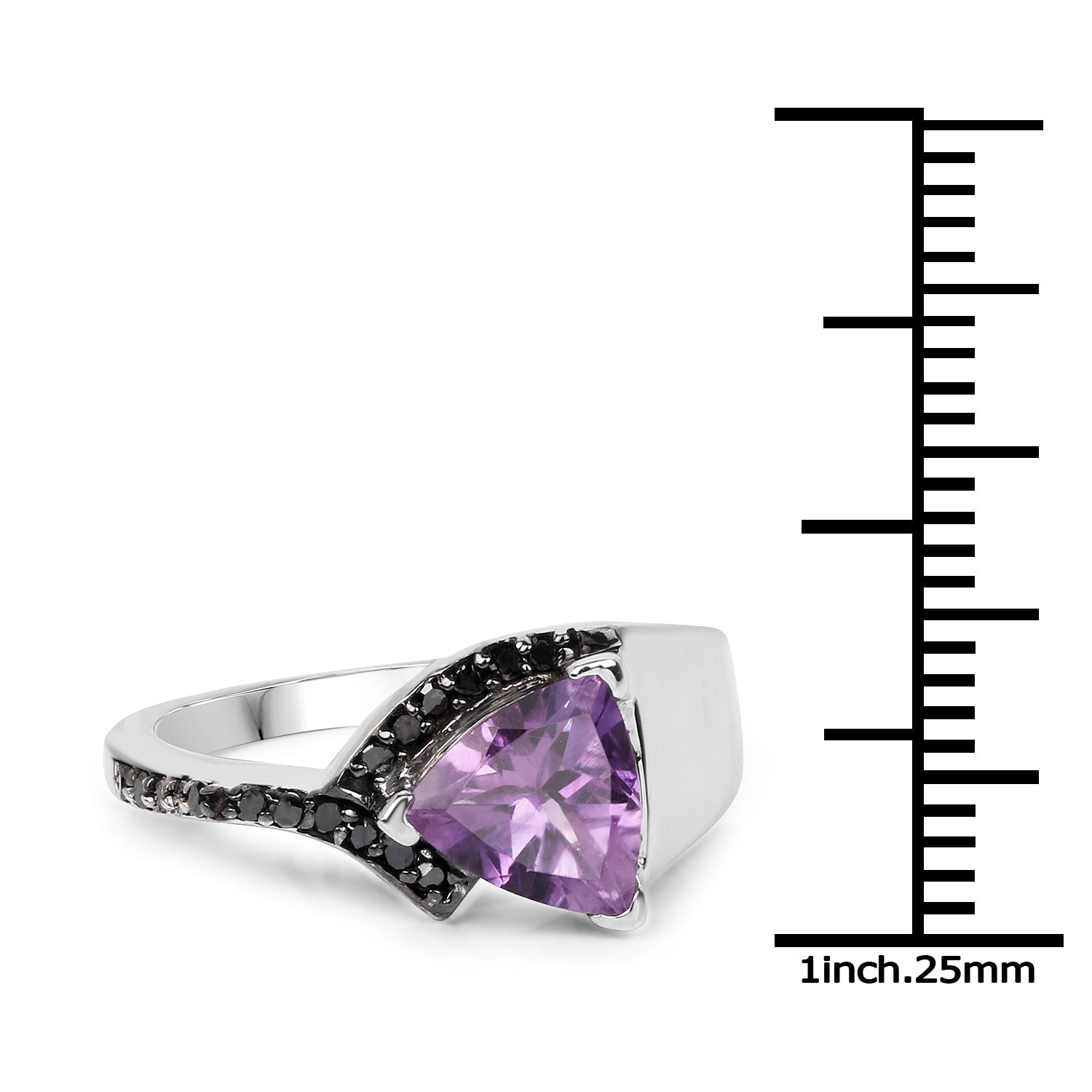 1.55 Carat Genuine Amethyst and Black Diamond .925 Sterling Silver Ring on sale at MyriadMart
