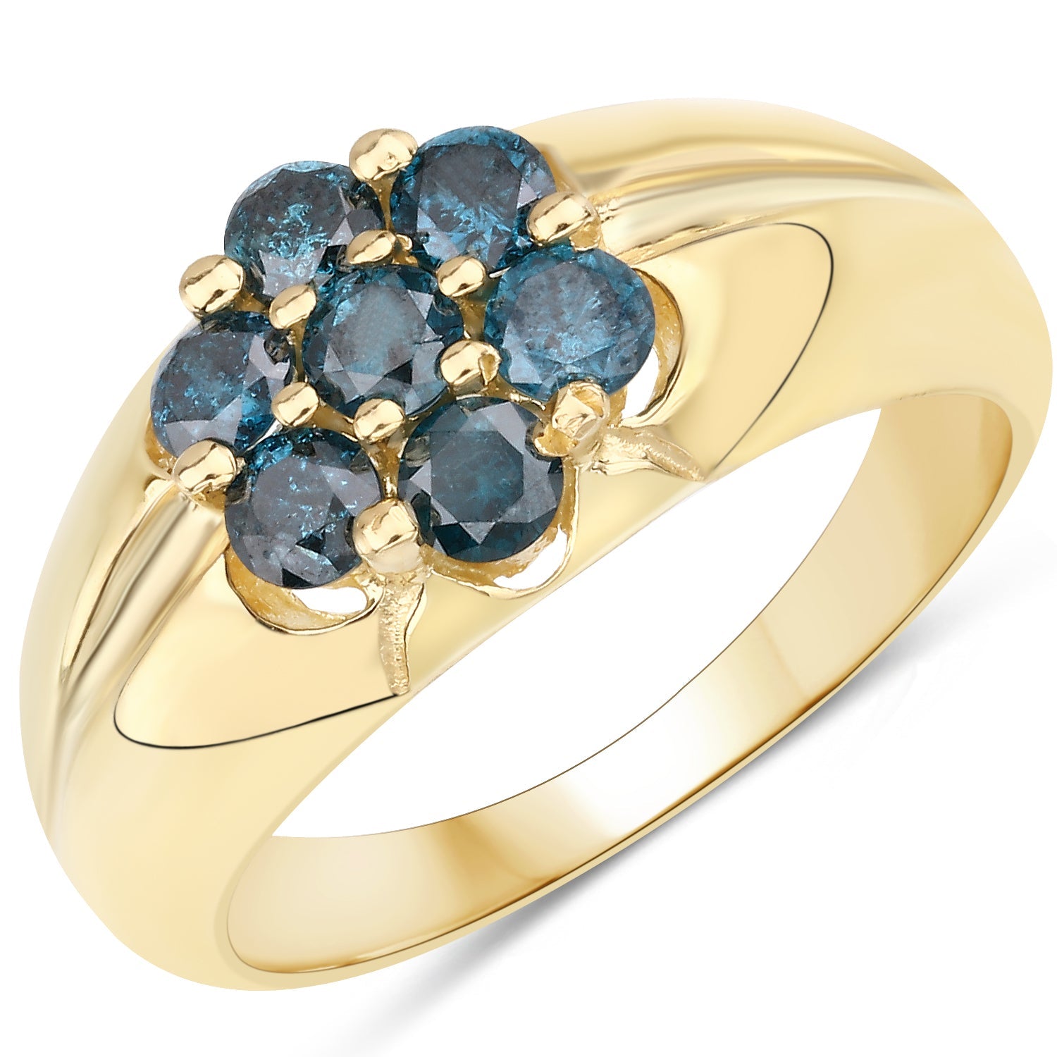 14K Yellow Gold Plated 0.98 Carat Genuine Blue Diamond .925 Sterling Silver Ring on sale at MyriadMart