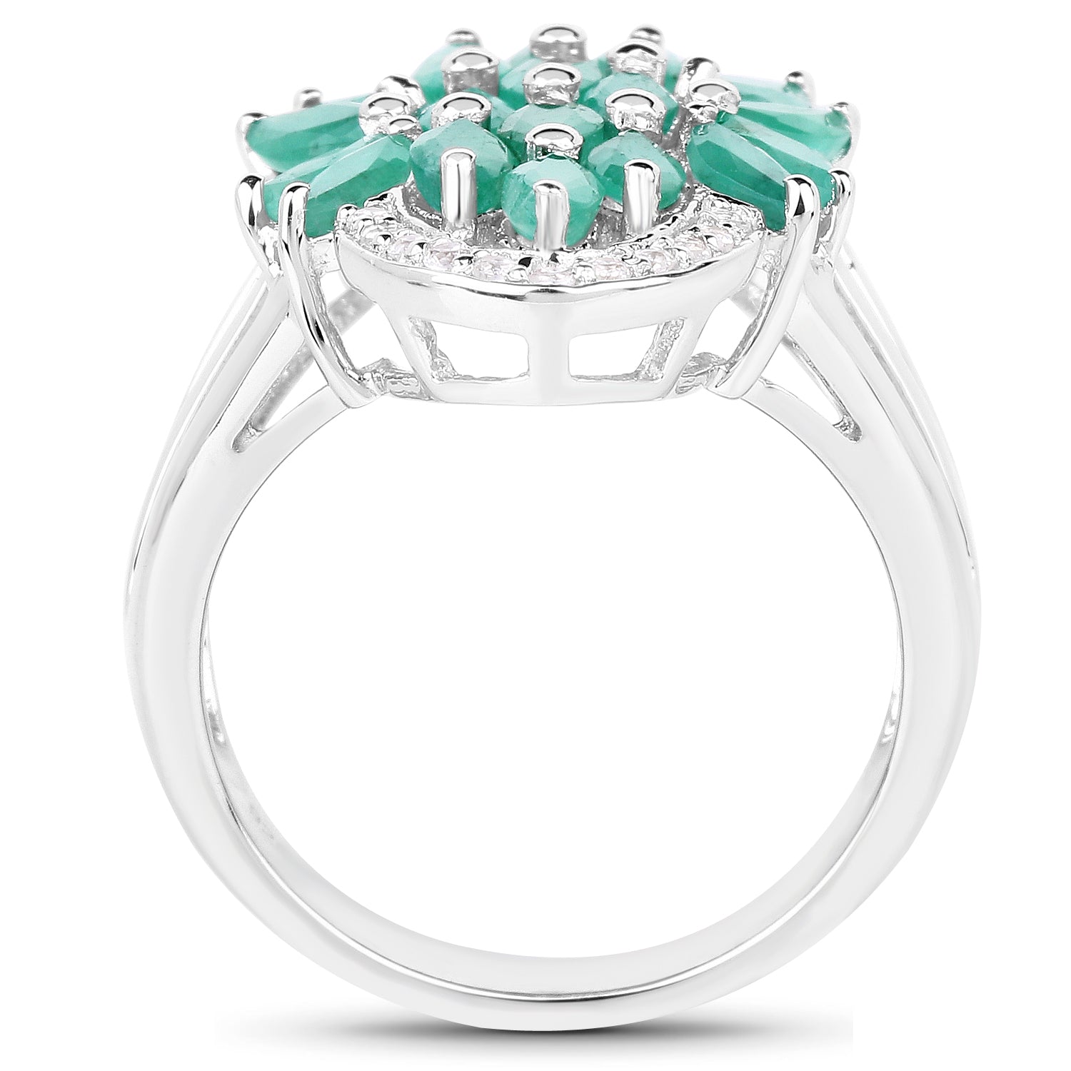 2.74 Carat Genuine Emerald and White Topaz .925 Sterling Silver Ring on sale at MyriadMart