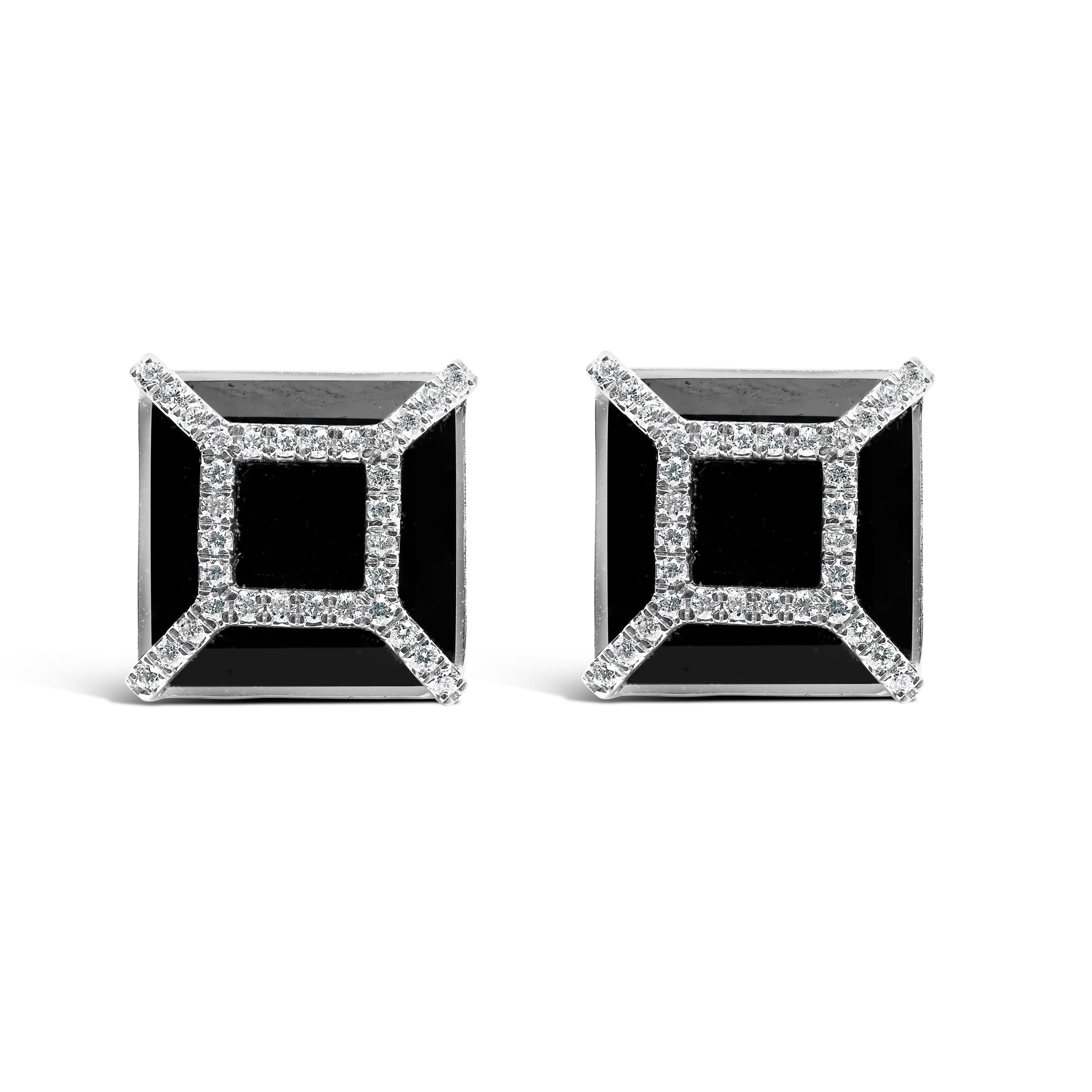 14K White Gold 3/8ct Diamond with 11x11MM Black Onyx Stud Earrings G-H Color, SI1-SI2 Clarity on sale at MyriadMart