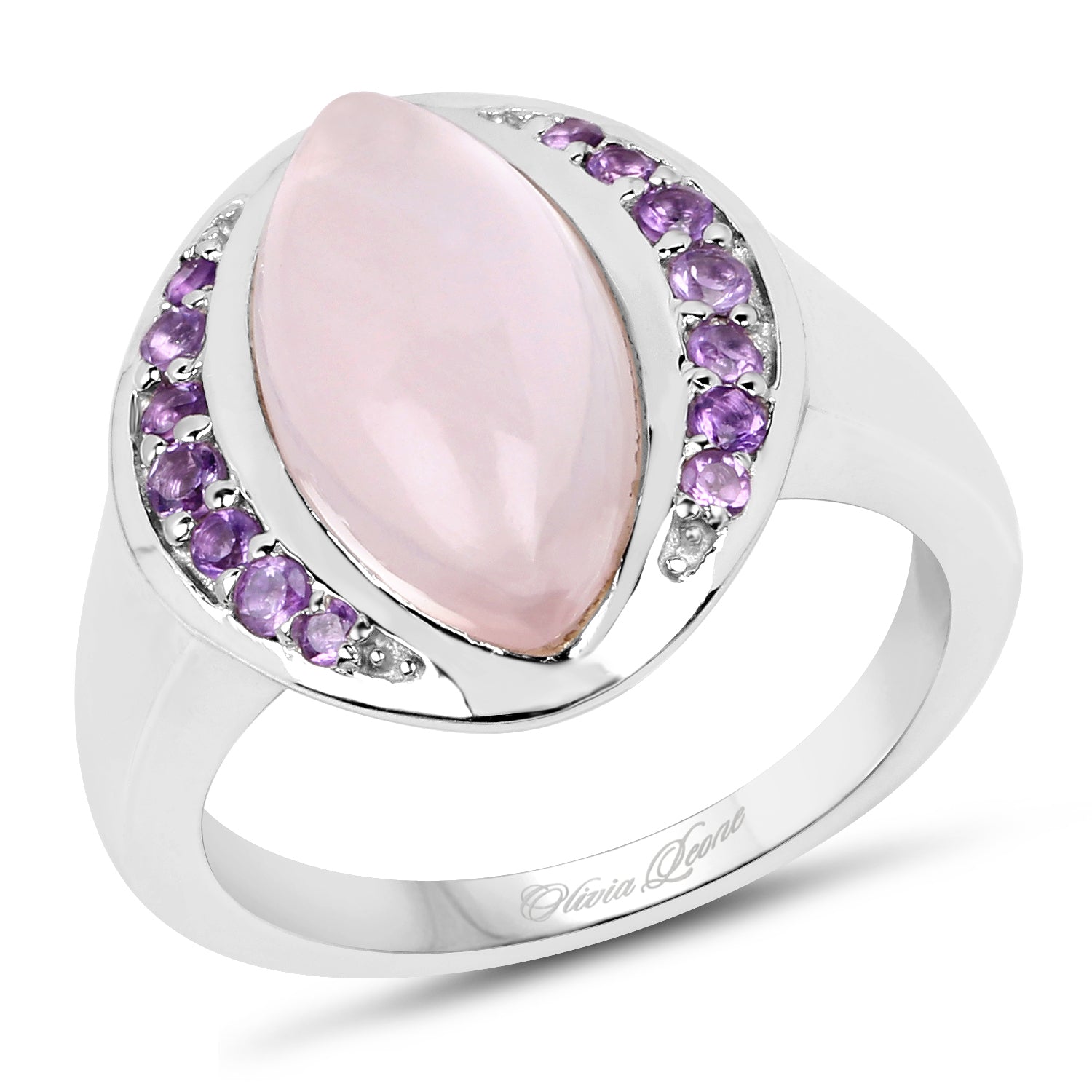 3.57 Carat Genuine Rose Quartz And Amethyst .925 Sterling Silver Ring on sale at MyriadMart