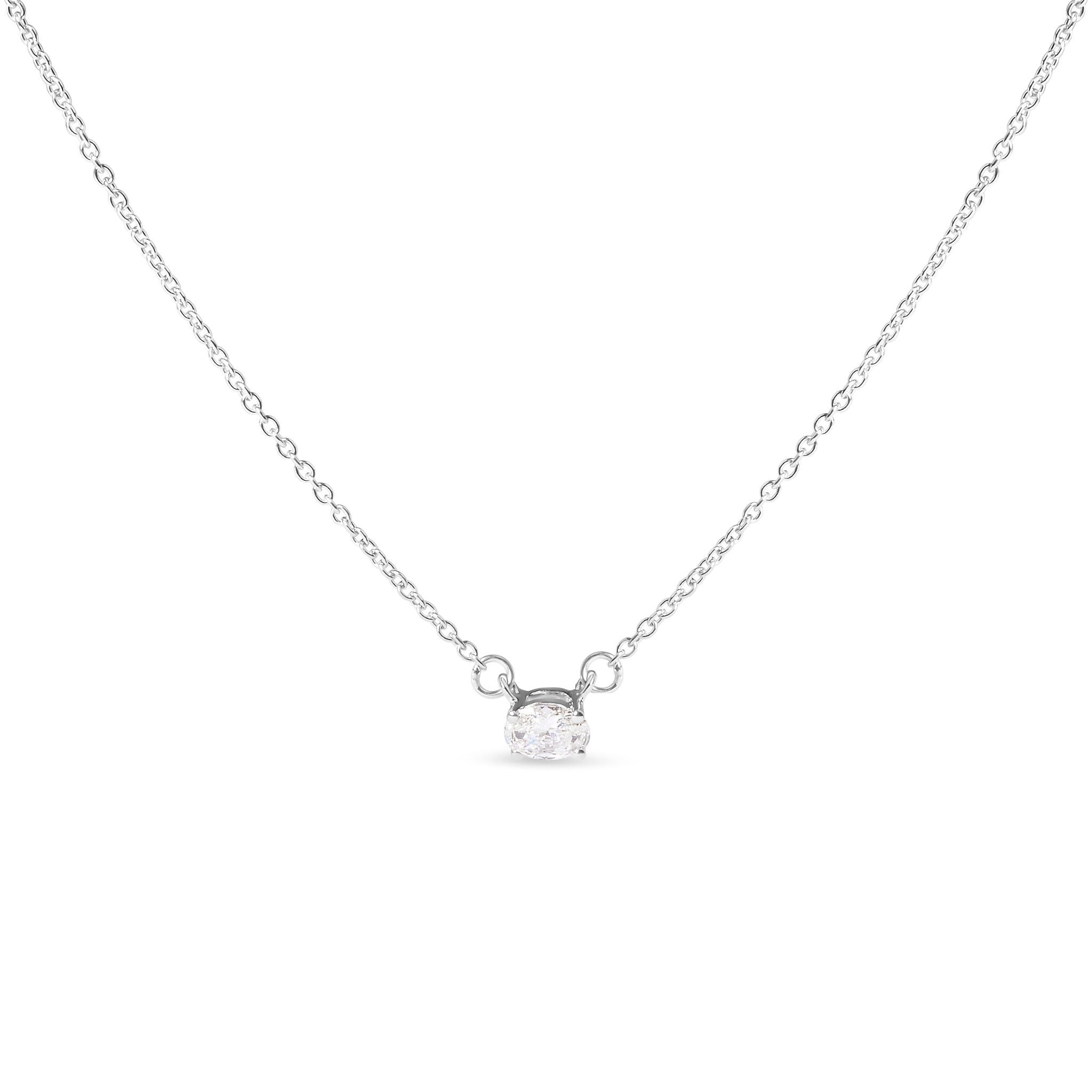 14K White Gold 1/4 Cttw Lab Grown Oval Solitaire Diamond East West 18" Pendant Necklace (G-H Color, VS2-SI1 Clarity)