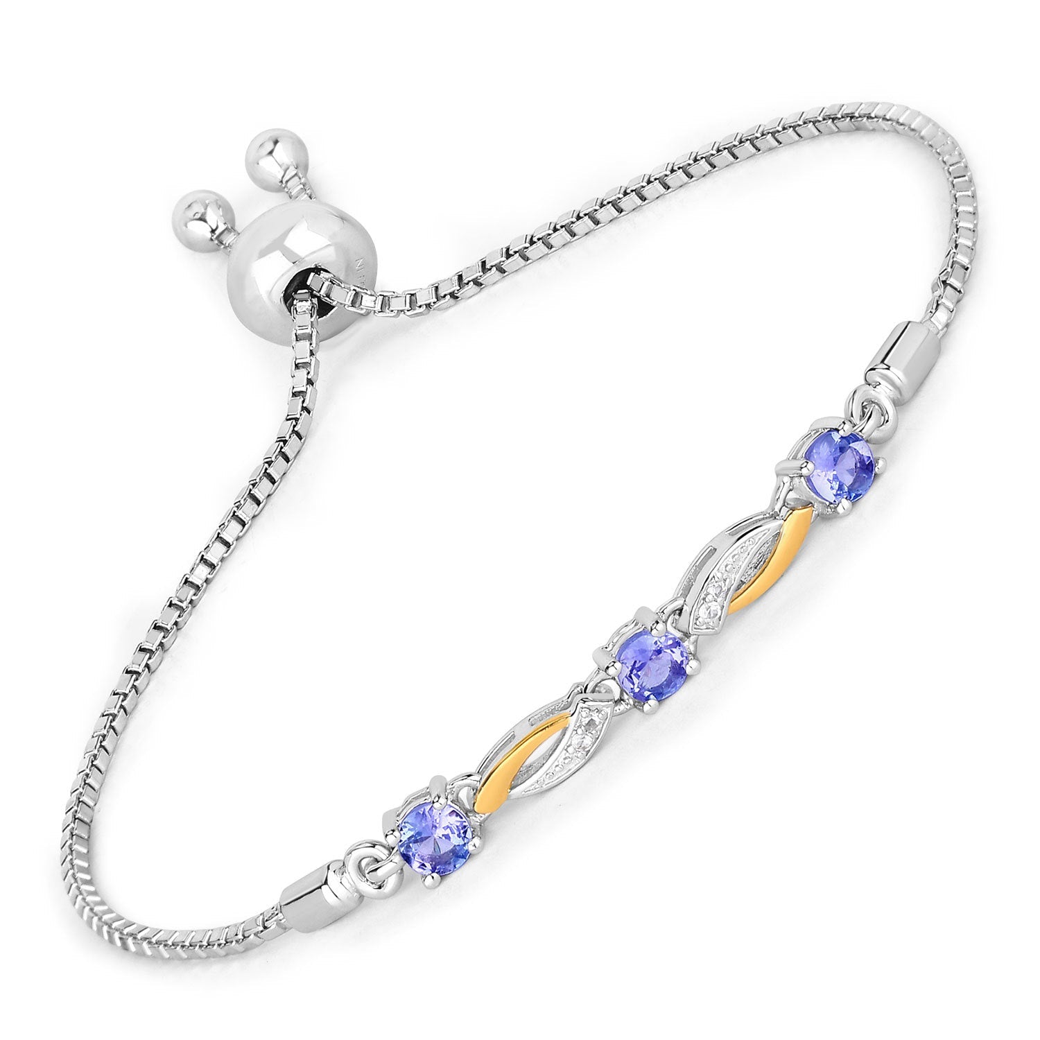 0.77 Carat Genuine Tanzanite and White Sapphire .925 Sterling Silver Bracelet on sale at MyriadMart