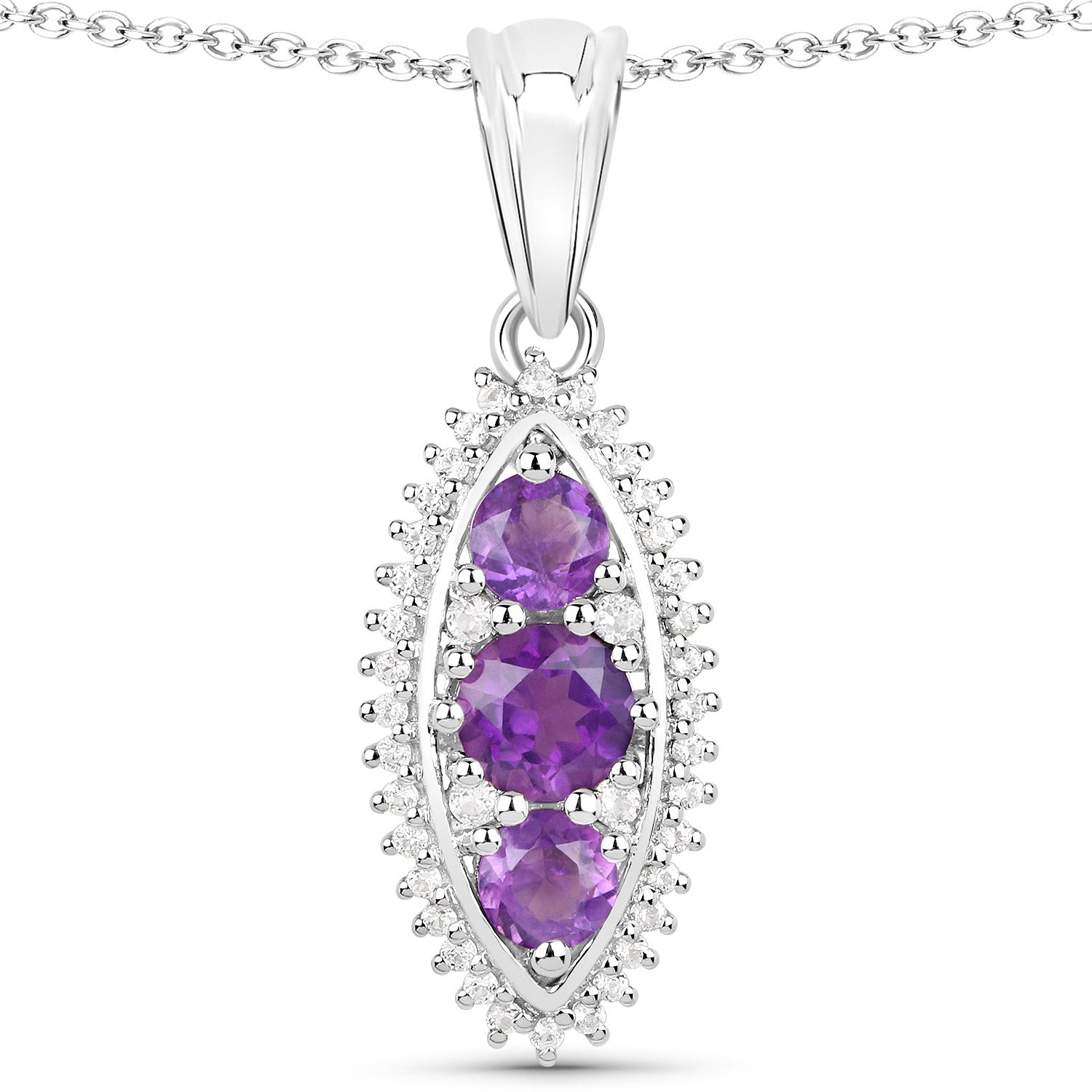 3.60 Carat Genuine Amethyst and White Topaz .925 Sterling Silver 3 Piece Jewelry Set Ring, Earrings, and Pendant w/ Chain on sale at MyriadMart