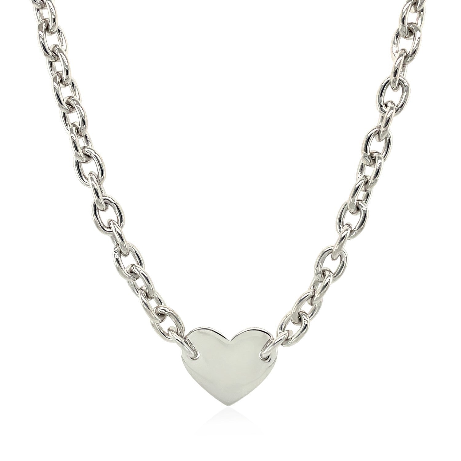 Sterling Silver Rhodium Plated Chain Bracelet with a Flat Heart Motif Station on sale at MyriadMart