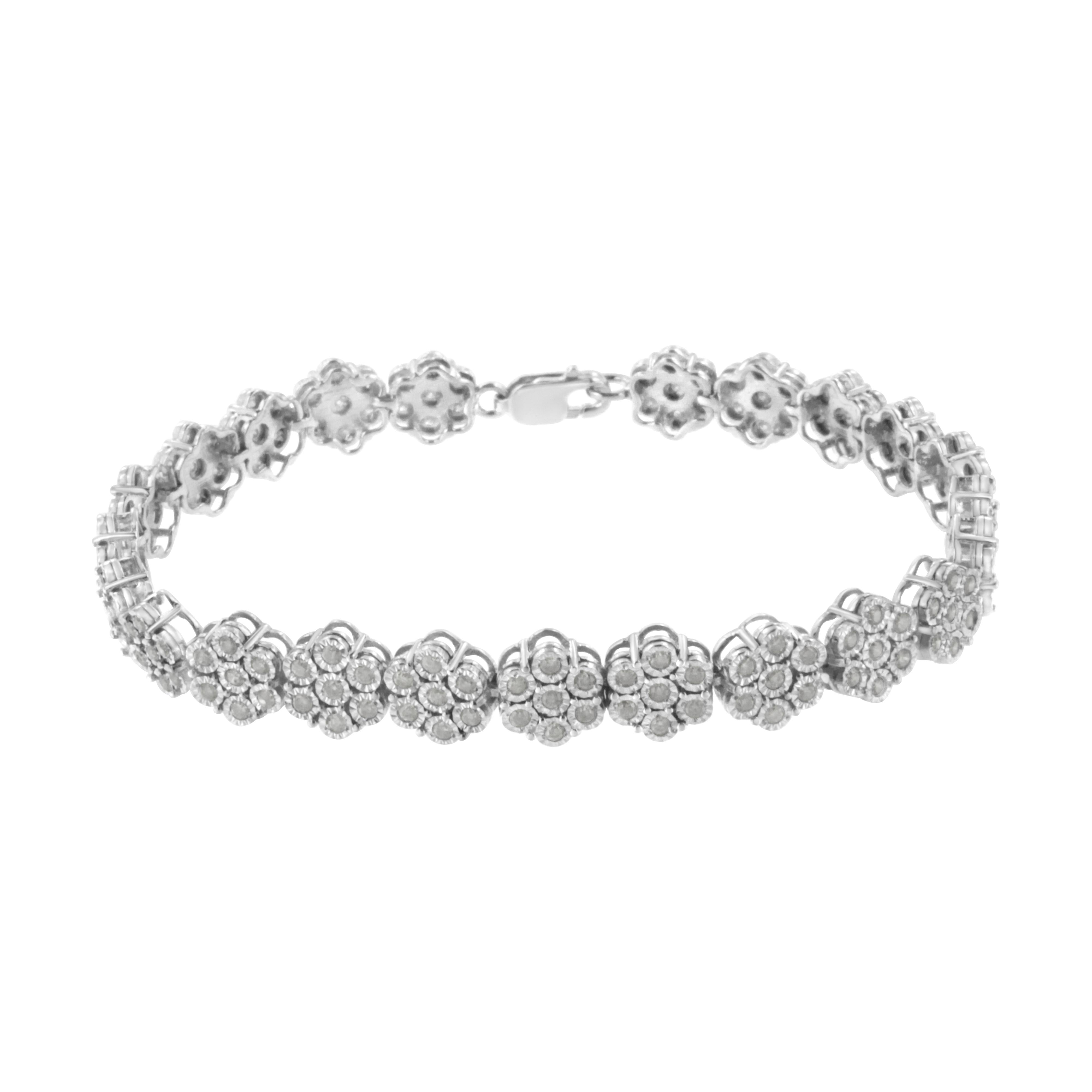 .925 Sterling Silver 2.0 cttw Diamond 7 Stone Floral Cluster Link Bracelet I-J Color, I3 Clarity -7.25" on sale at MyriadMart