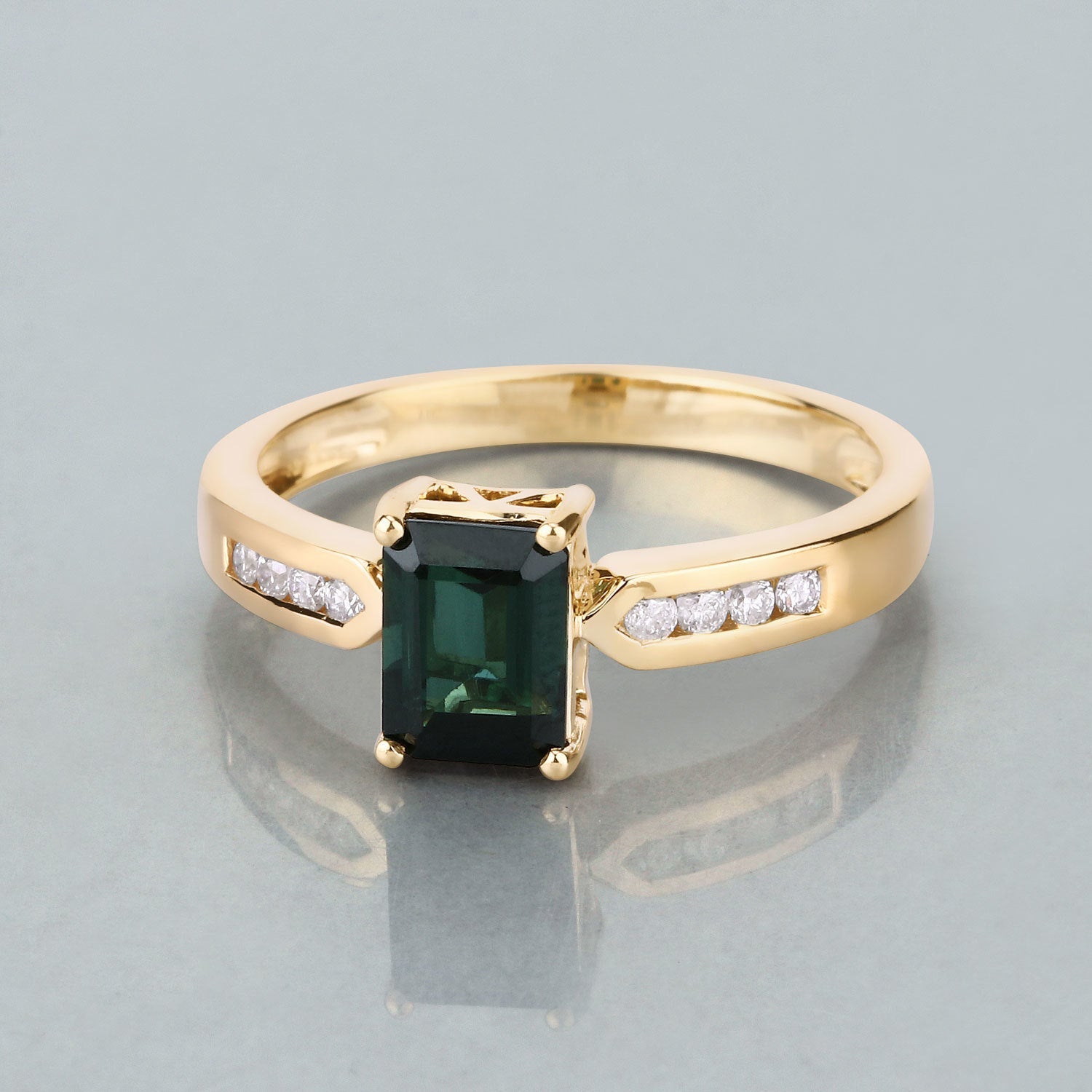 1.19 Carat Genuine Green Tourmaline and White Diamond 14K Yellow Gold Ring on sale at MyriadMart
